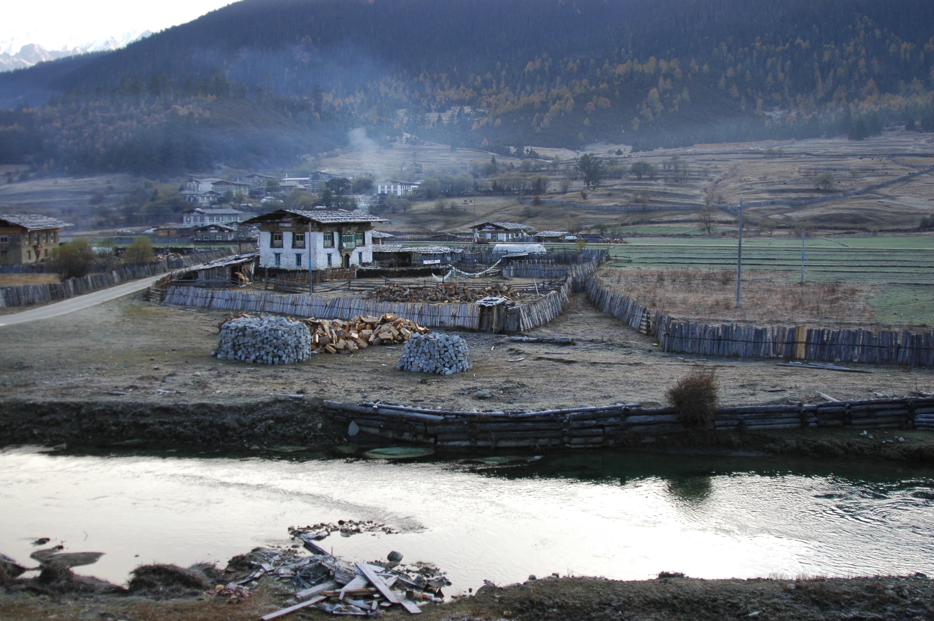 water, scenics - nature, day, house, rural scene, village, outdoors, land, nature, beck, architecture, high angle view, 2K, landscape, tibet, tranquility, HD Wallpaper