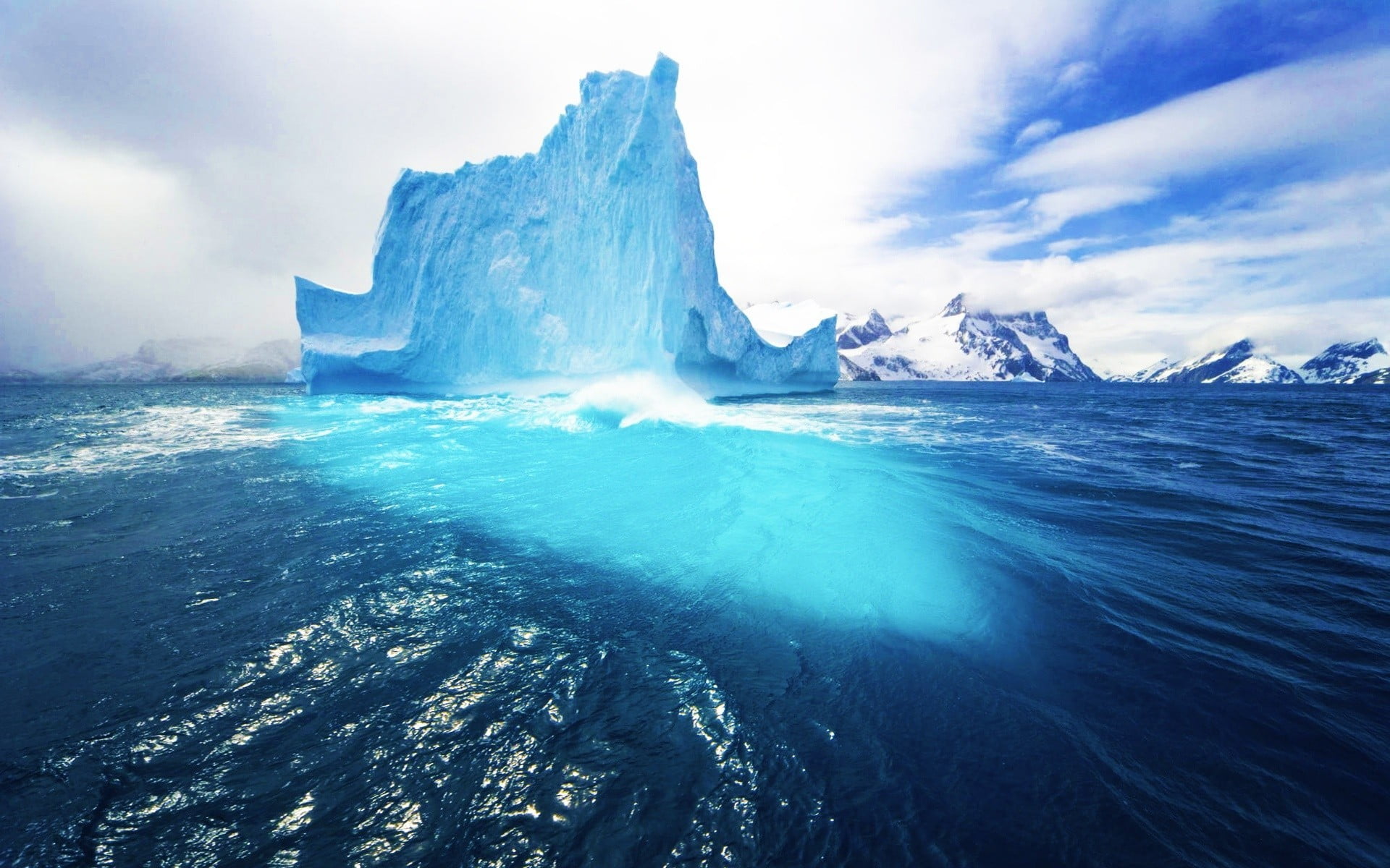 beauty in nature, sea, scenics - nature, snowcapped mountain, cloud - sky, white, day, outdoors, nature, 1080P, iceberg, ice, waterfront, non-urban scene, HD Wallpaper
