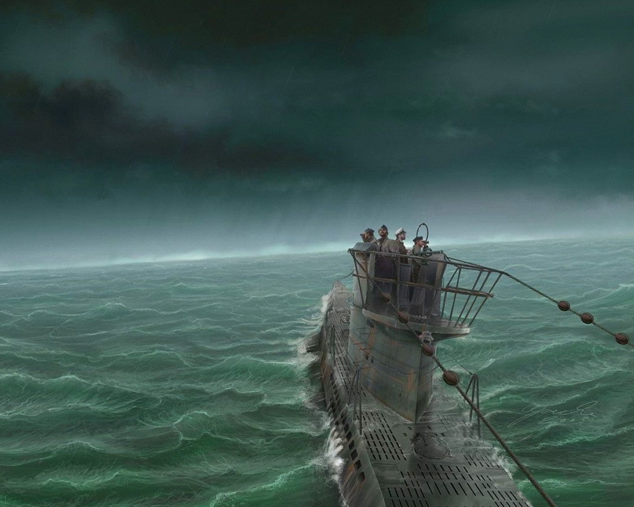 submarine, sea, military, artwork, storm, vehicle, 720P, HD Wallpaper