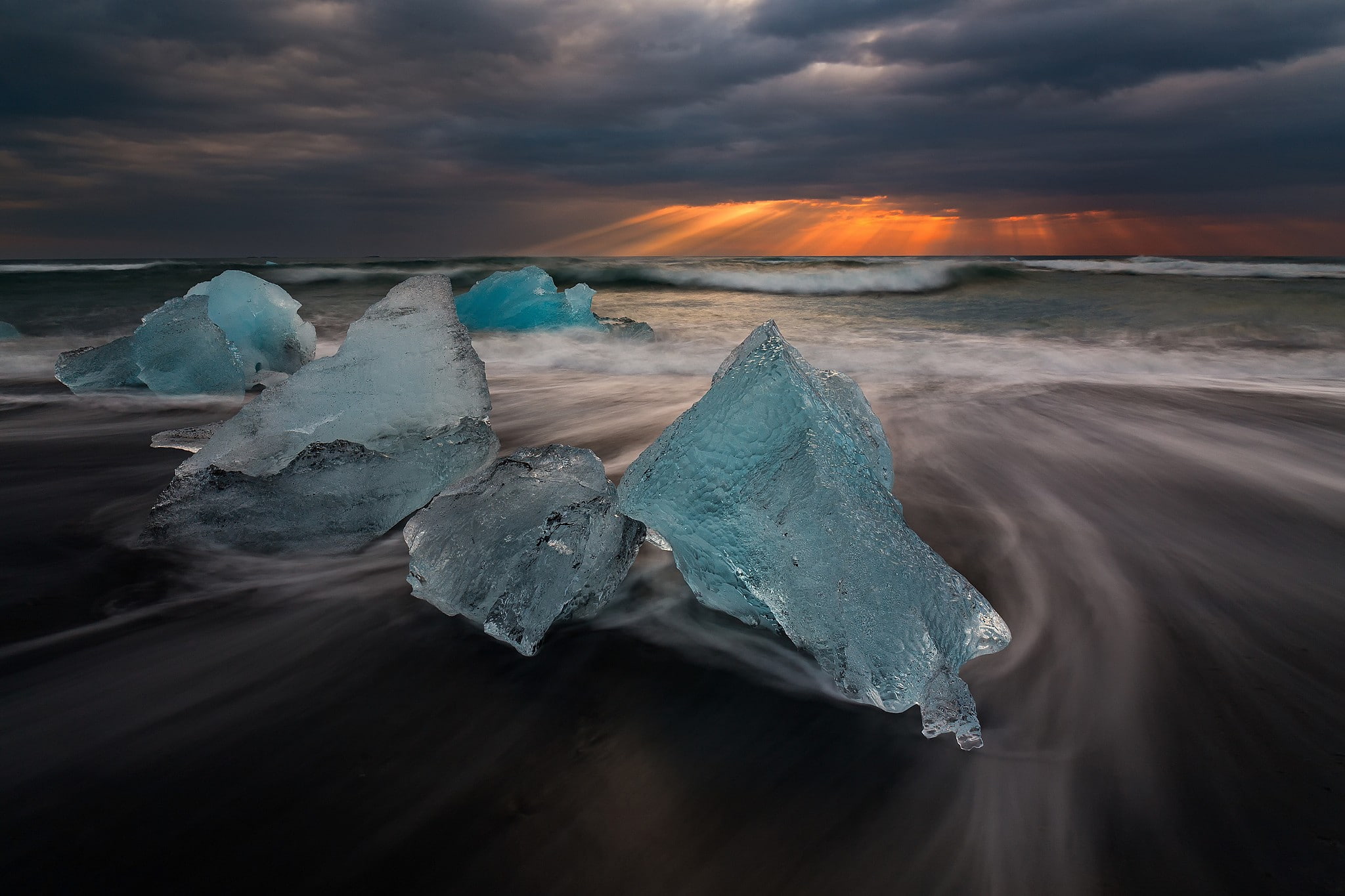 tranquility, frozen, ice, glacier, iceberg, cold temperature, horizon over water, no people, lagoon, nature, sky, clouds, long exposure, 1080P, Iceland, HD Wallpaper