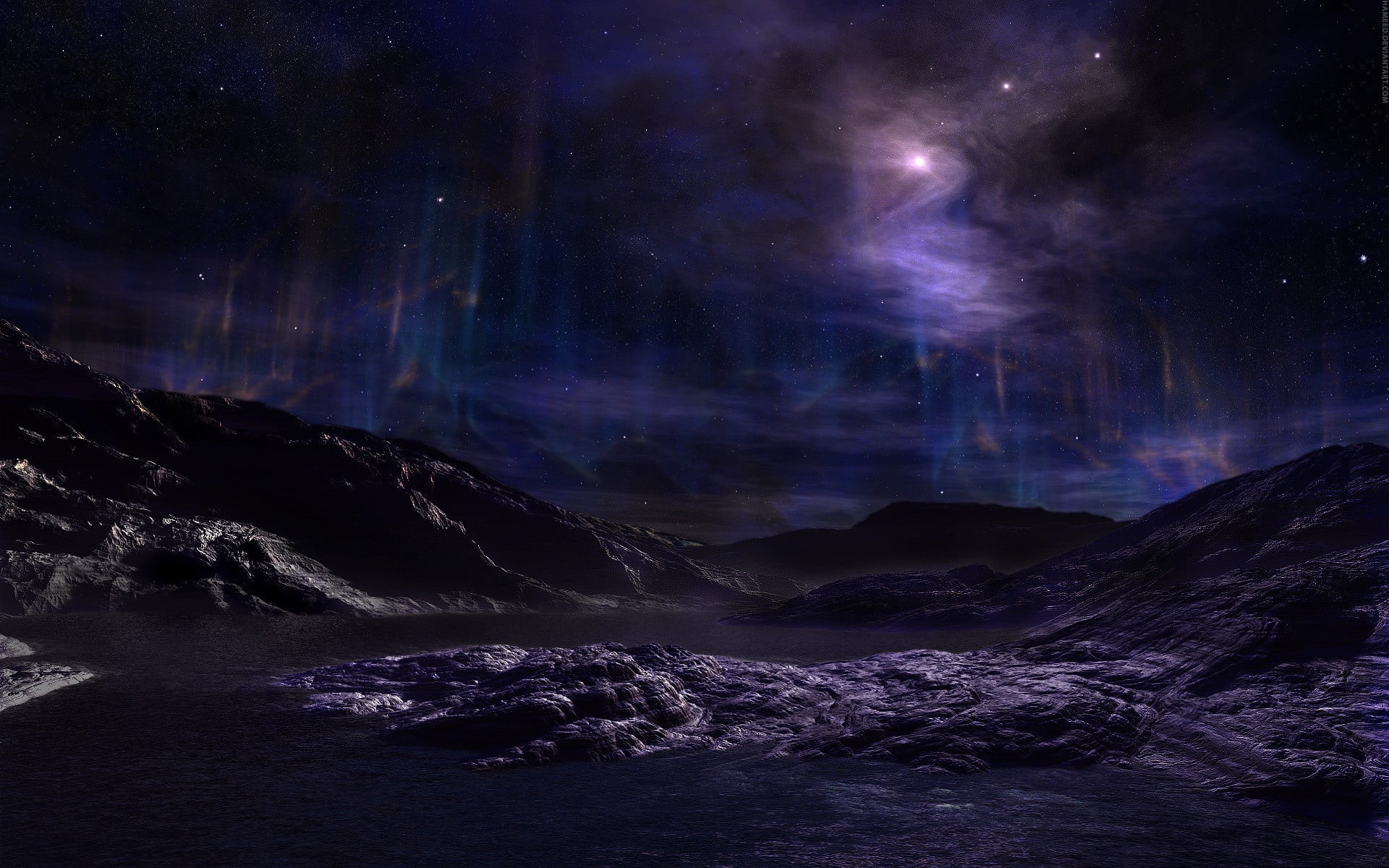 nature, outdoors, tranquility, borealis, beauty in nature, star field, solid, mountain, sky, environment, no people, night, star, star - space, 1080P, HD Wallpaper