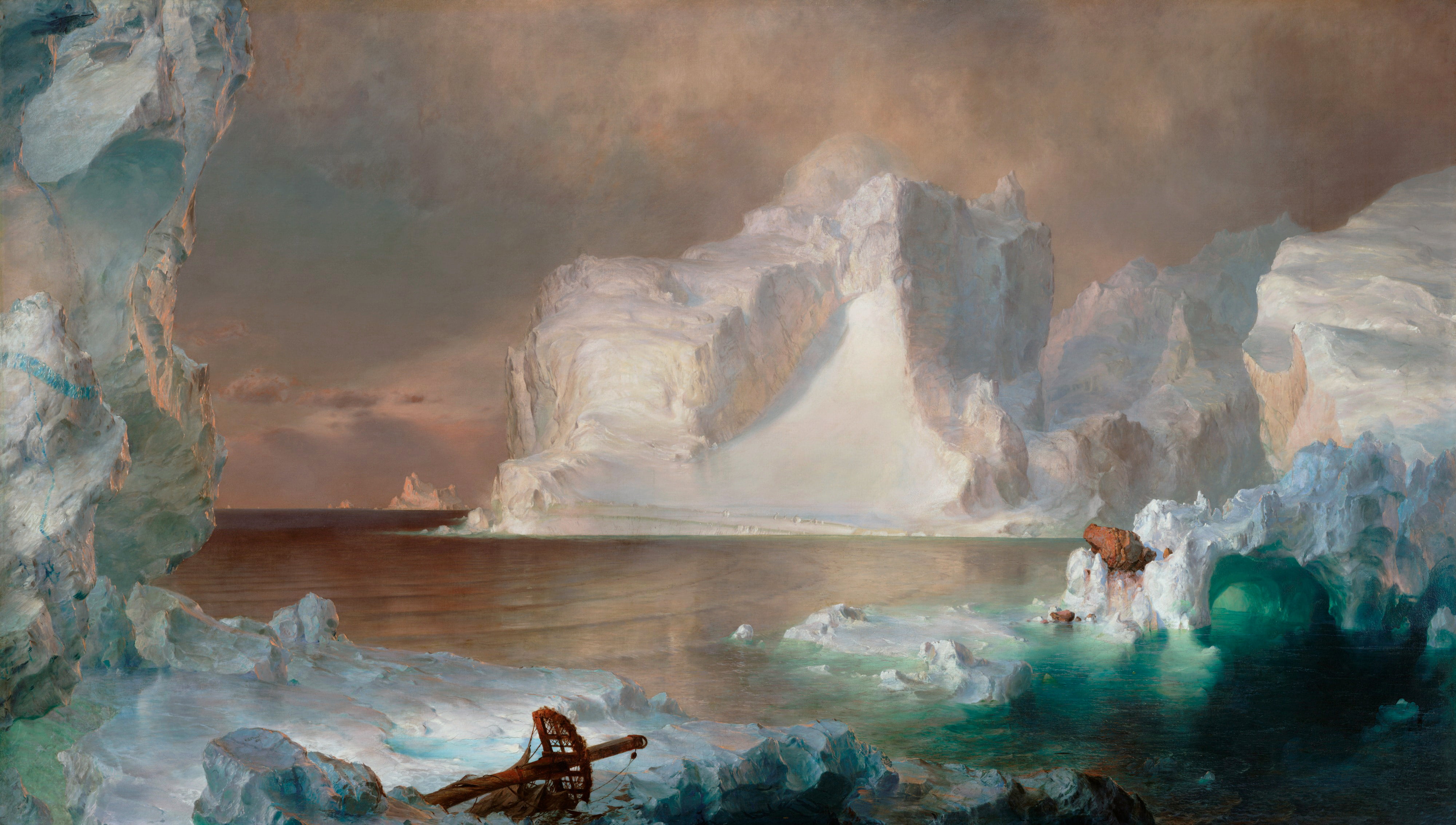 tranquility, lagoon, solid, 4K, physical geography, beauty in nature, environment, Frederic Edwin Church, panoramic, the crash, mountain, ice, scenics - nature, HD Wallpaper