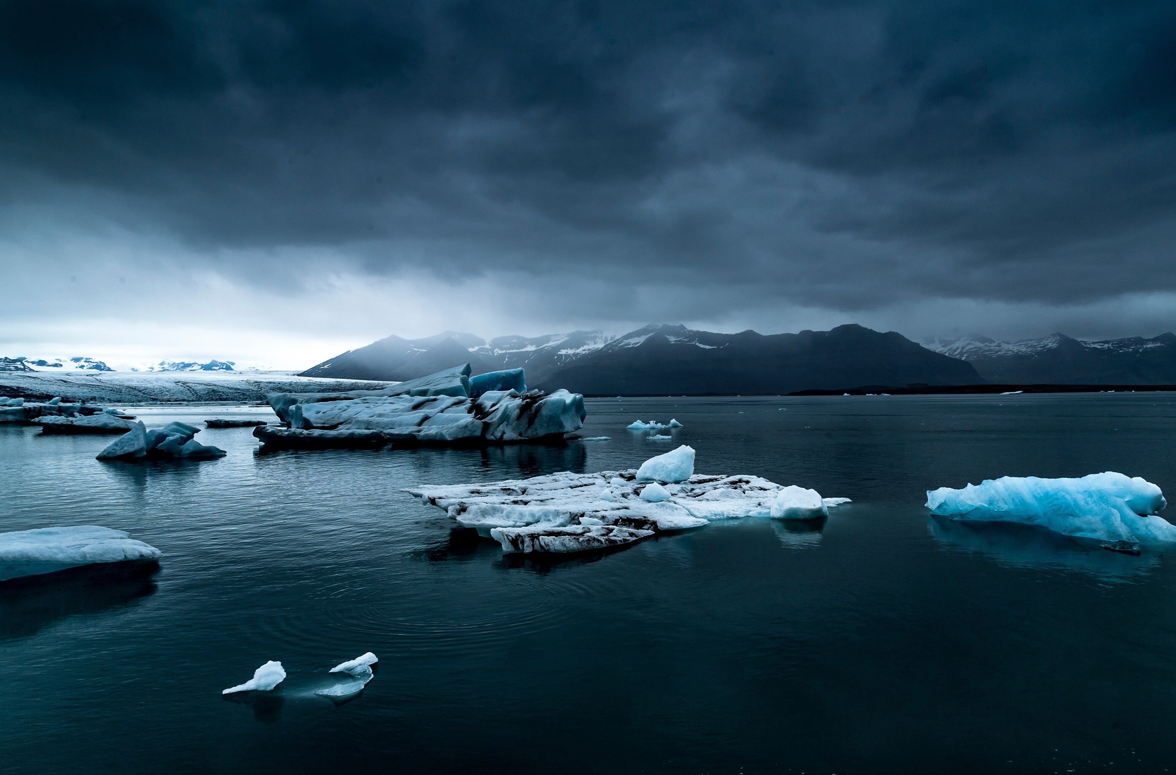 landscape, snow, winter, tranquil scene, sea, frozen, floating on water, 4K, environment, water, cloud - sky, beauty in nature, iceberg - ice formation, HD Wallpaper