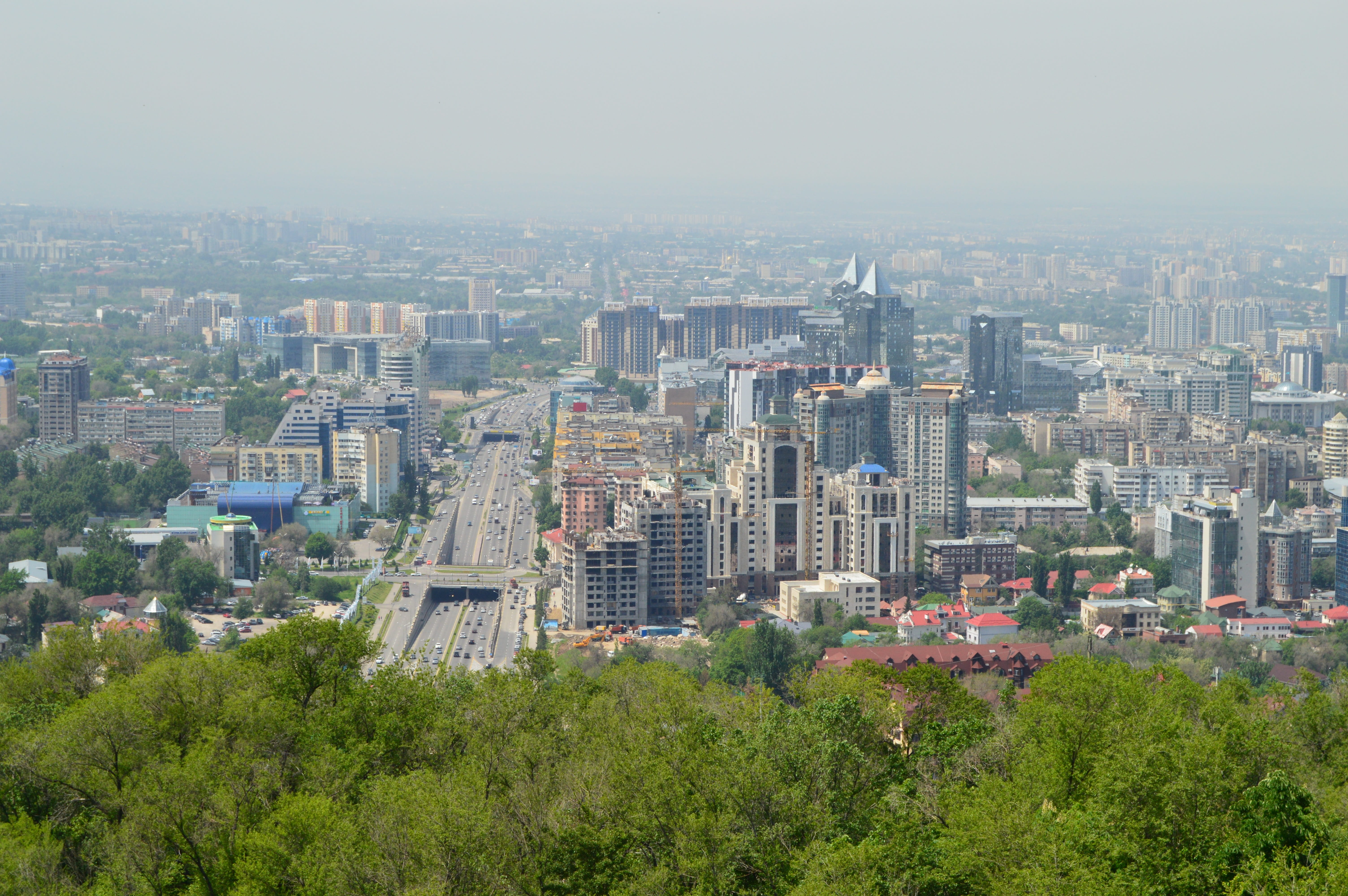 modern, tree, urban skyline, view, top view, plant, summer, office building exterior, cityscape, nature, outdoors, building exterior, 5K, almaty, sky, HD Wallpaper