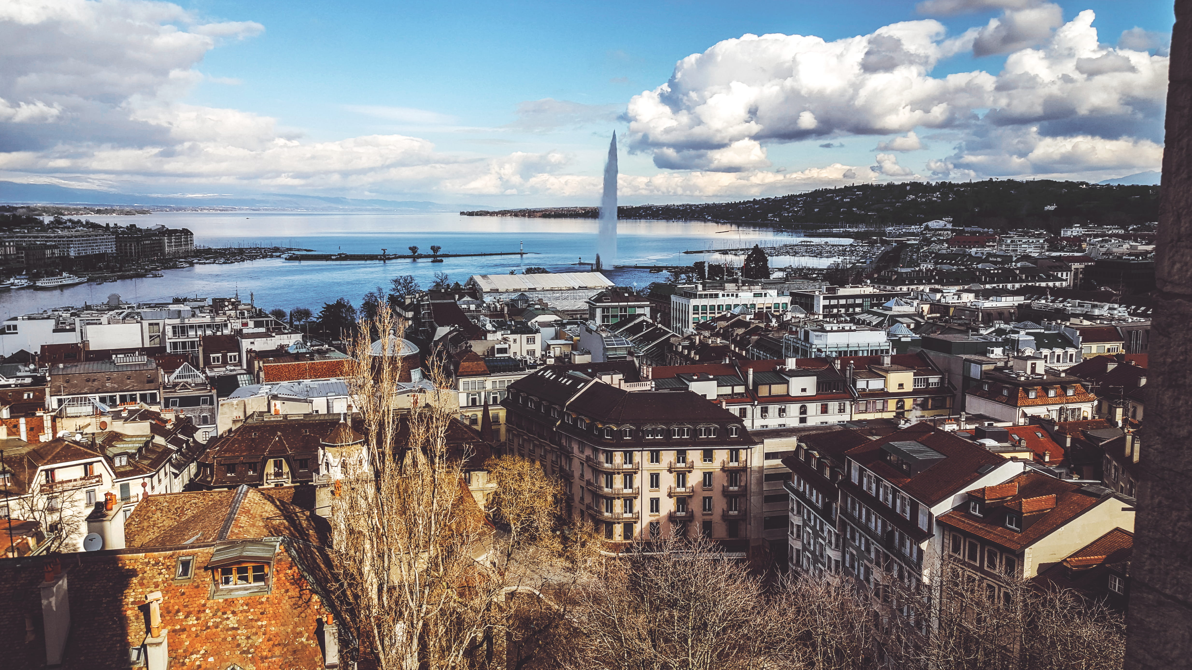 switzerland, geneva, day, swiss, water, city, blue sky, old town, view, lake, building exterior, rooftop, city scape, residential district, building, no people, HD Wallpaper