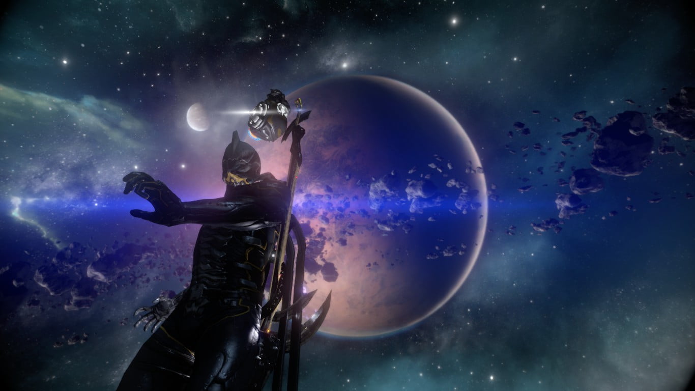 waist up, exploration, one person, sky, sword, outdoors, adult, security, astronomy, planet - space, Warframe, man, holding, beauty in nature, helmet, planet earth, HD Wallpaper