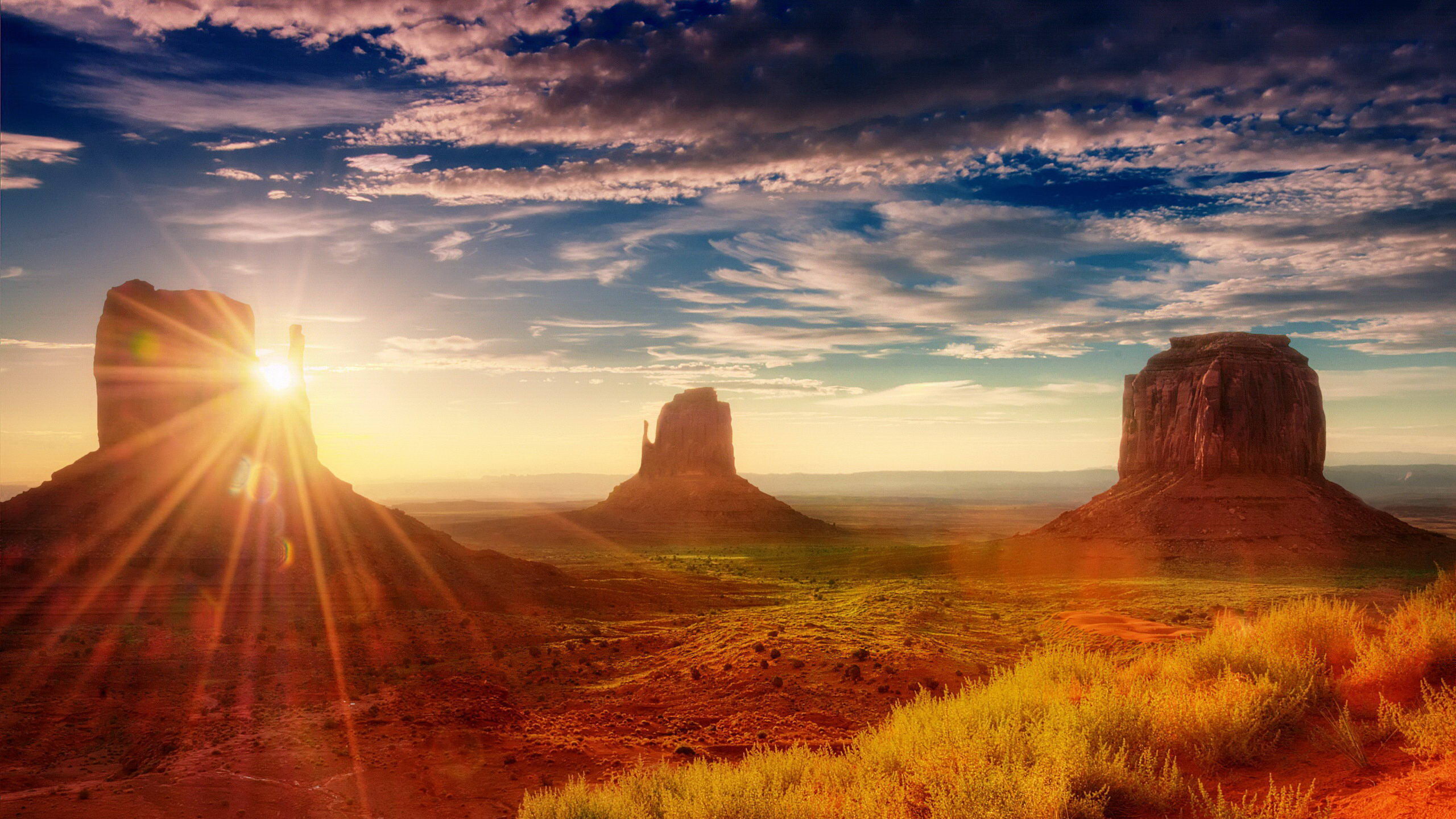 desert, monument, area, american, valley, hd, oljato, sun, 2K, sunset, rays, scenery, beautiful, desktop, HD Wallpaper