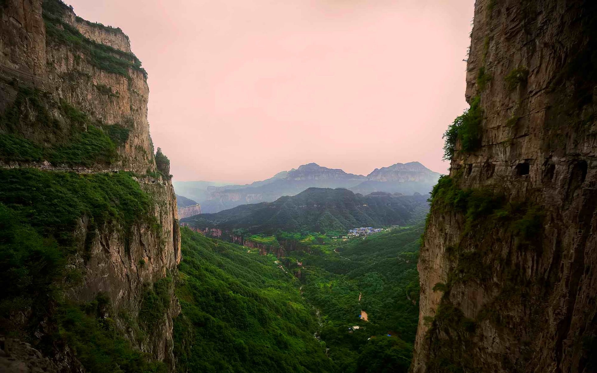 valley, village, outdoors, environment, scenics - nature, tree, tranquility, non-urban scene, rock, green color, mountain range, brown, cliff, no people, HD Wallpaper