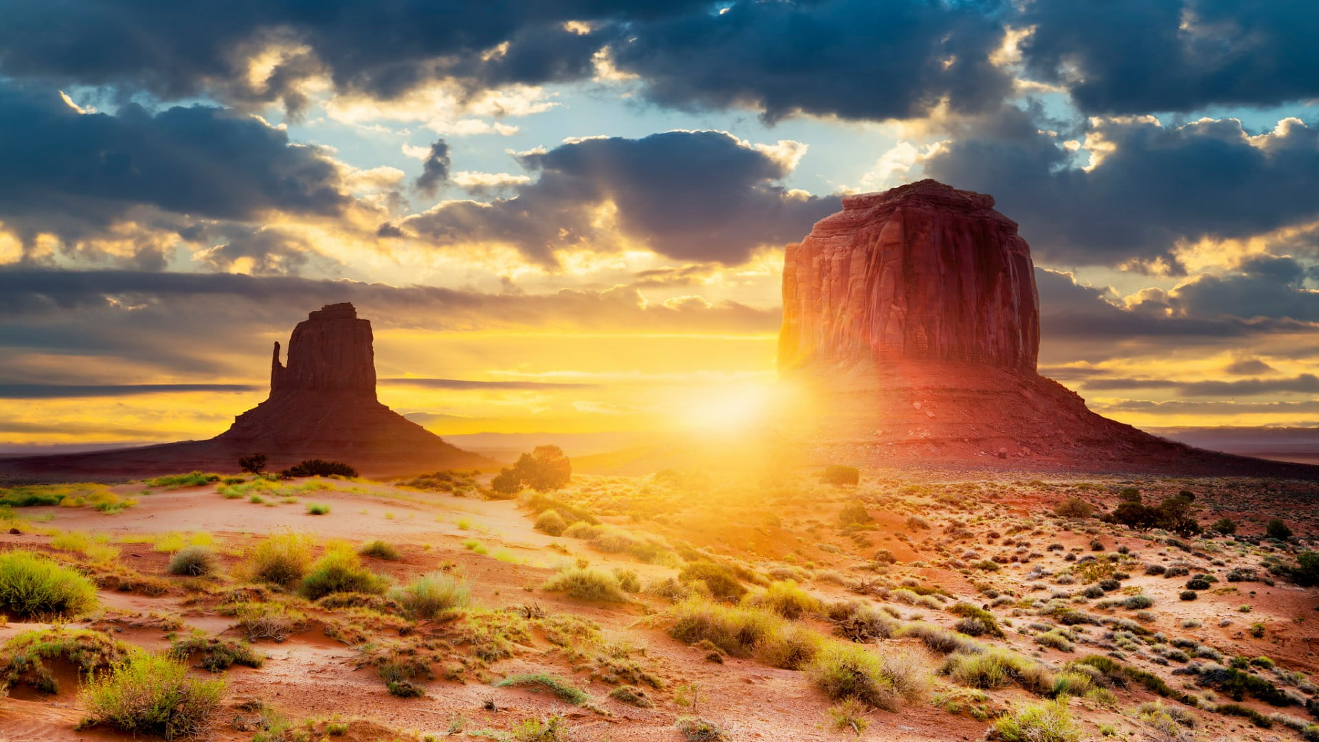 butte, usa, sunset, navajo, semi-arid, sandstone, sky, national park, outdoors, cloud - sky, badland, rock, sunlight, lens flare, no people, idyllic, tranquility, HD Wallpaper
