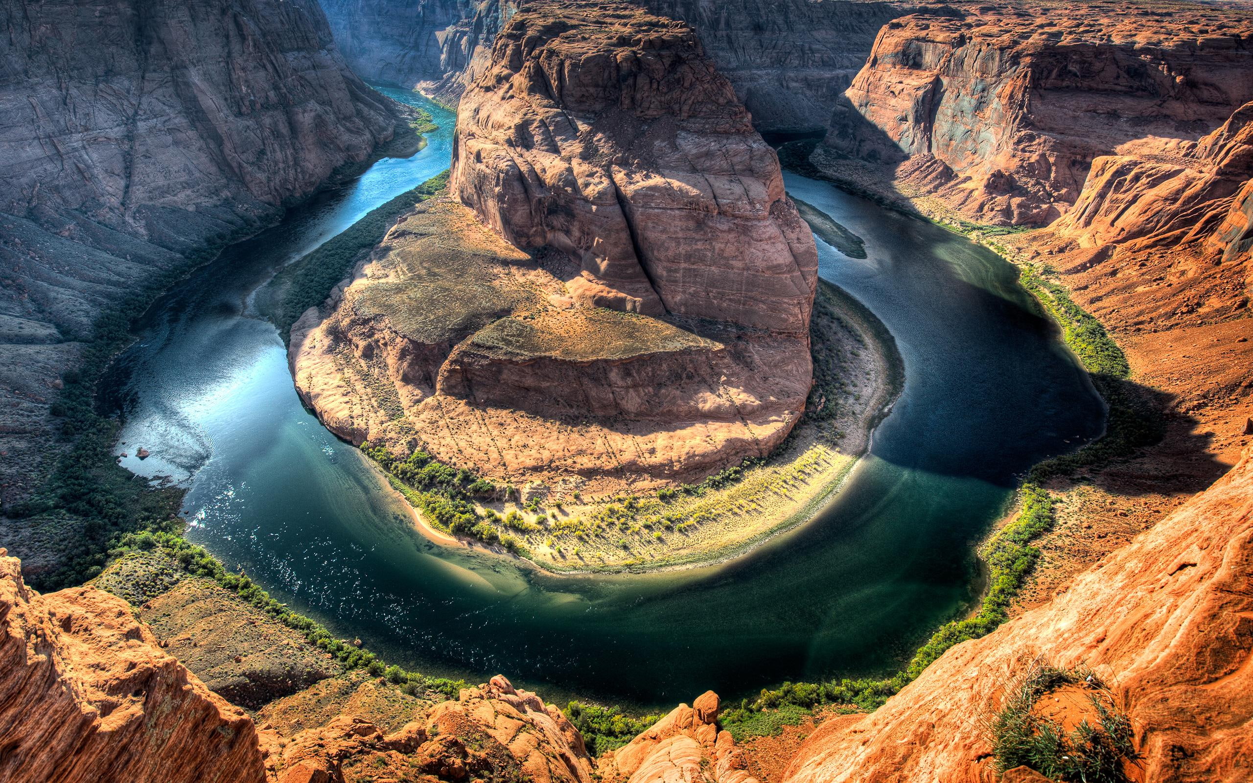 arizona, 2K, horseshoe, travel and world, rock, formation, bend, body, water, HD Wallpaper