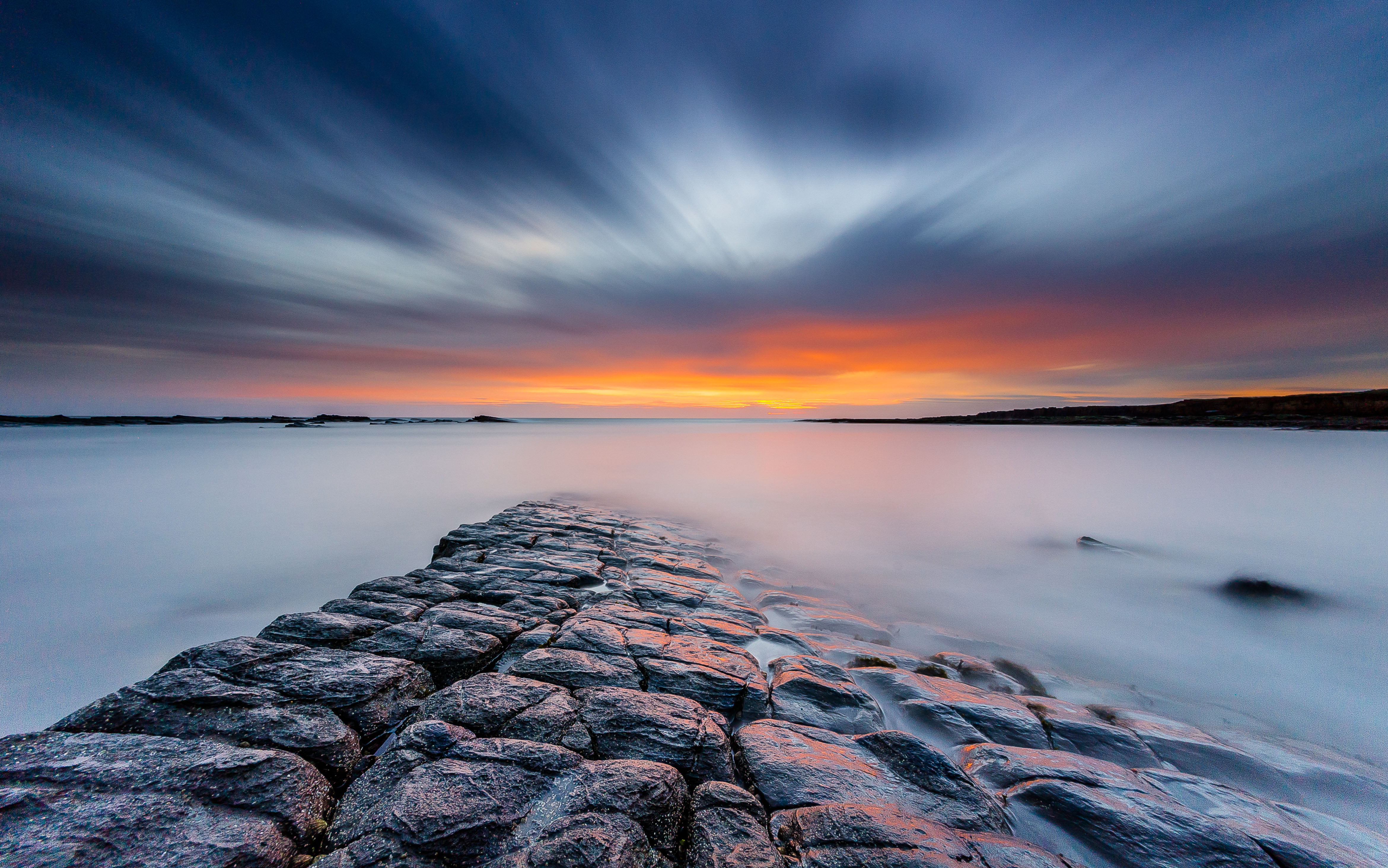 outdoors, LE, dusk, sky, blue, hou, clouds, sunrise - Dawn, nature, reflection, formation, coastline, sunset, rock - Object, lapse, Nikon, seascape, rock, HD Wallpaper