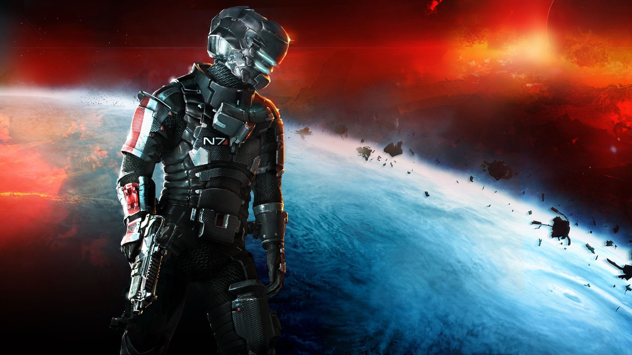 editorial, uniform, army soldier, movie, weapon, N7 Armor, security, men, Electronic Arts, war, Dead Space 3, space, sports helmet, planet, armed Forces, HD Wallpaper