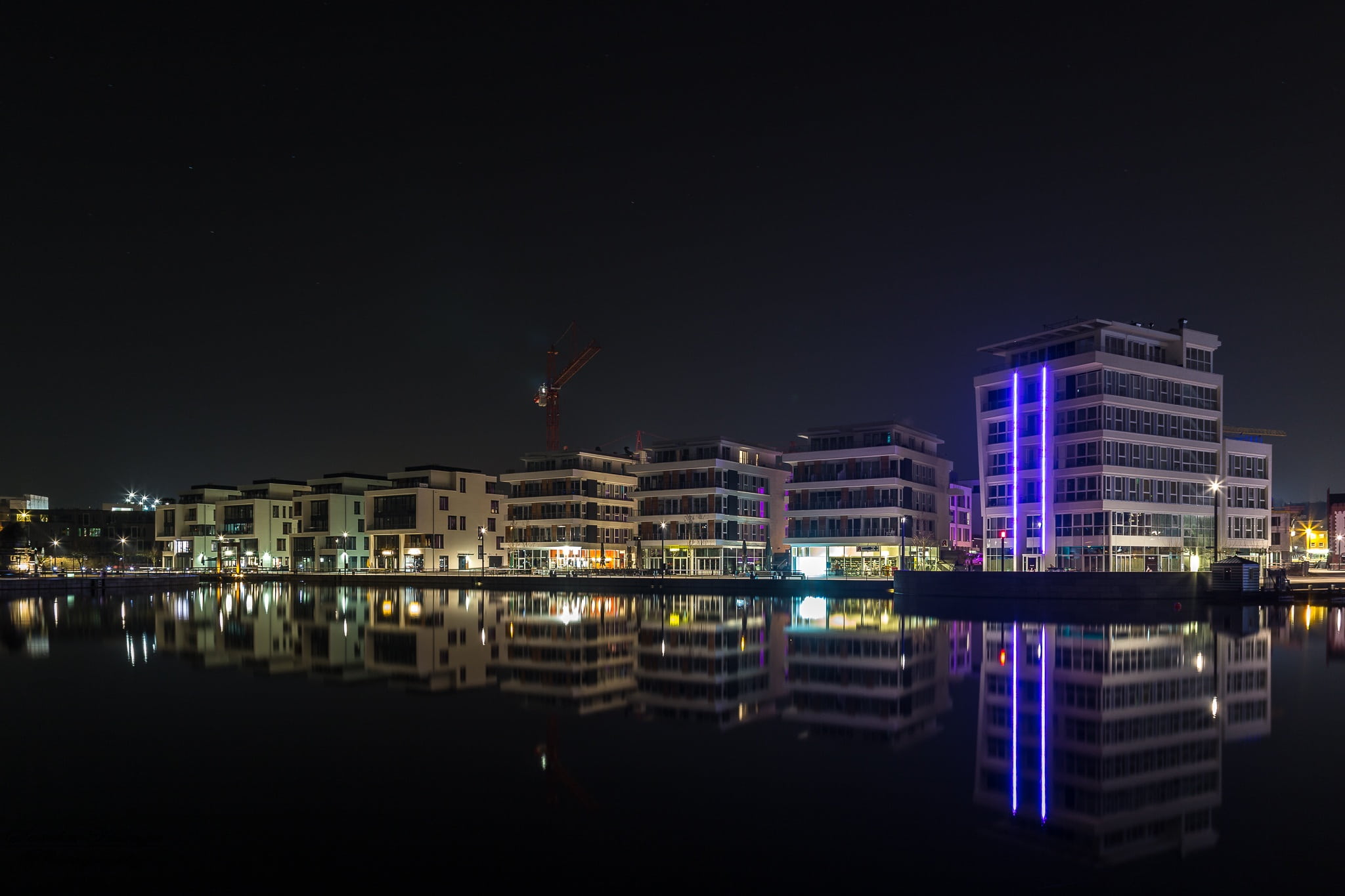 waterfront, illuminated, nightlife, reflection, building, built structure, no people, dortmund, sky, city, lights, skyscraper, water, residential district, HD Wallpaper