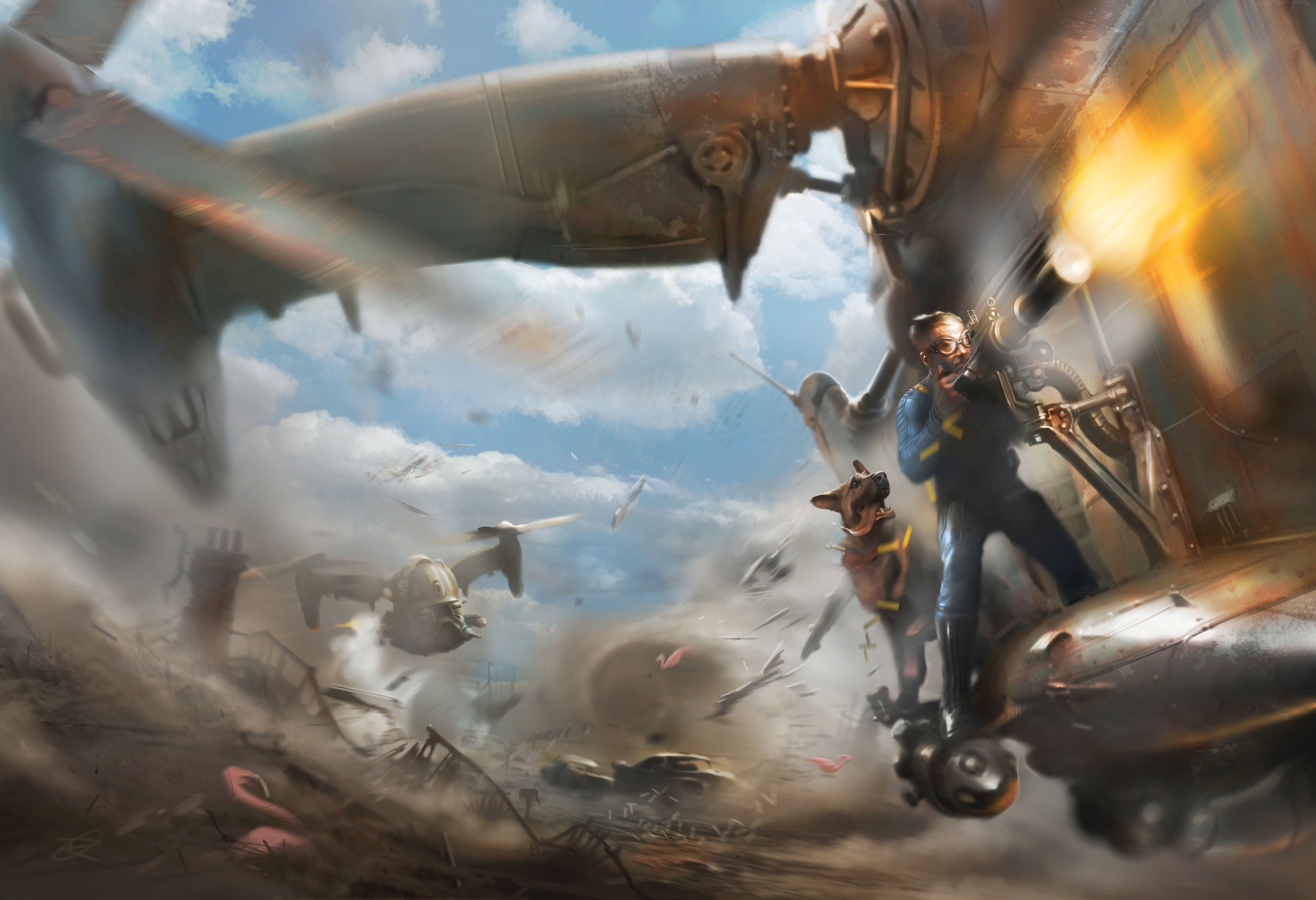 Survivors, 111, Radiation, Equipment, Clouds, Bethesda, Fallout 4, Boston, The sky, Apocalypse, Helicopter, Bethesda Softworks, The Art of Fallout 4, Weapons, HD Wallpaper