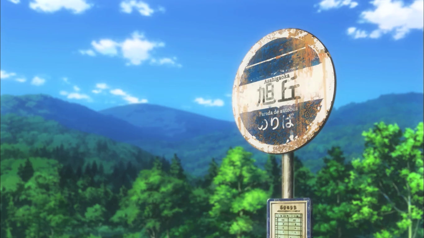 sky, outdoors, 720P, beauty in nature, text, symbol, scenics - nature, plant, road sign, Non Non Biyori, focus on foreground, cloud - sky, mountain, landscape, HD Wallpaper