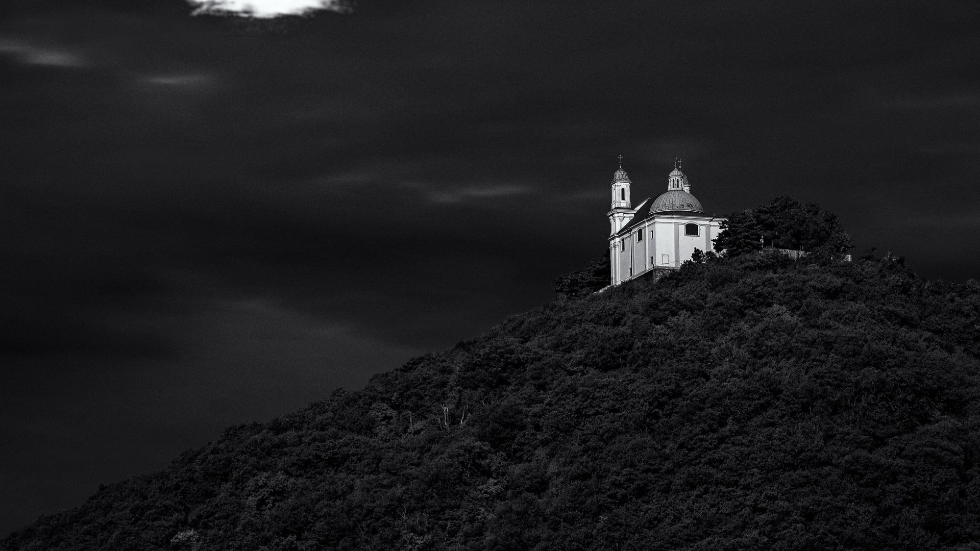 Austria, 1080P, dark, monochrome, Vienna, church, HD Wallpaper