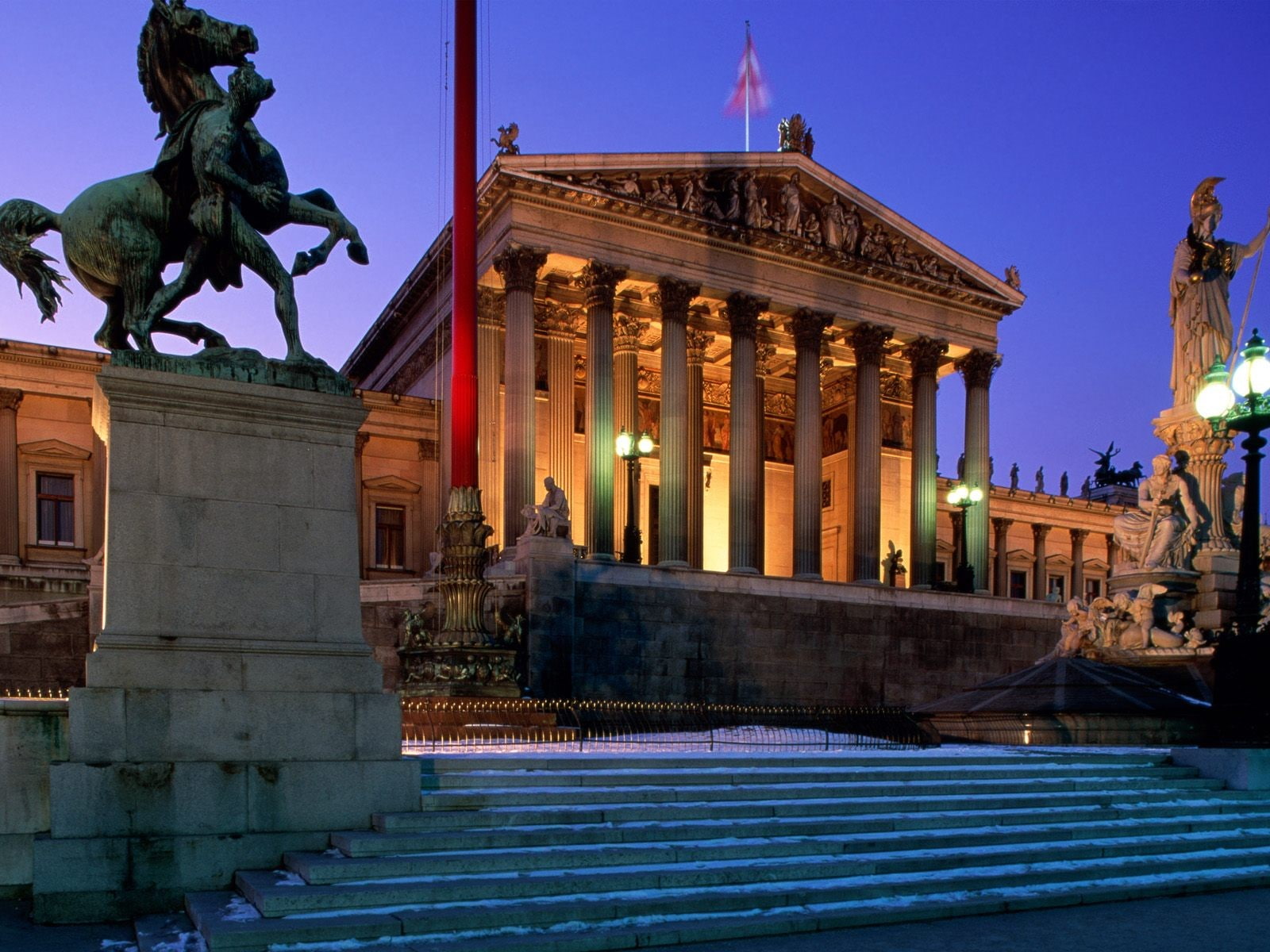 statue, Austria, Vienna, street light, 720P, architecture, HD Wallpaper