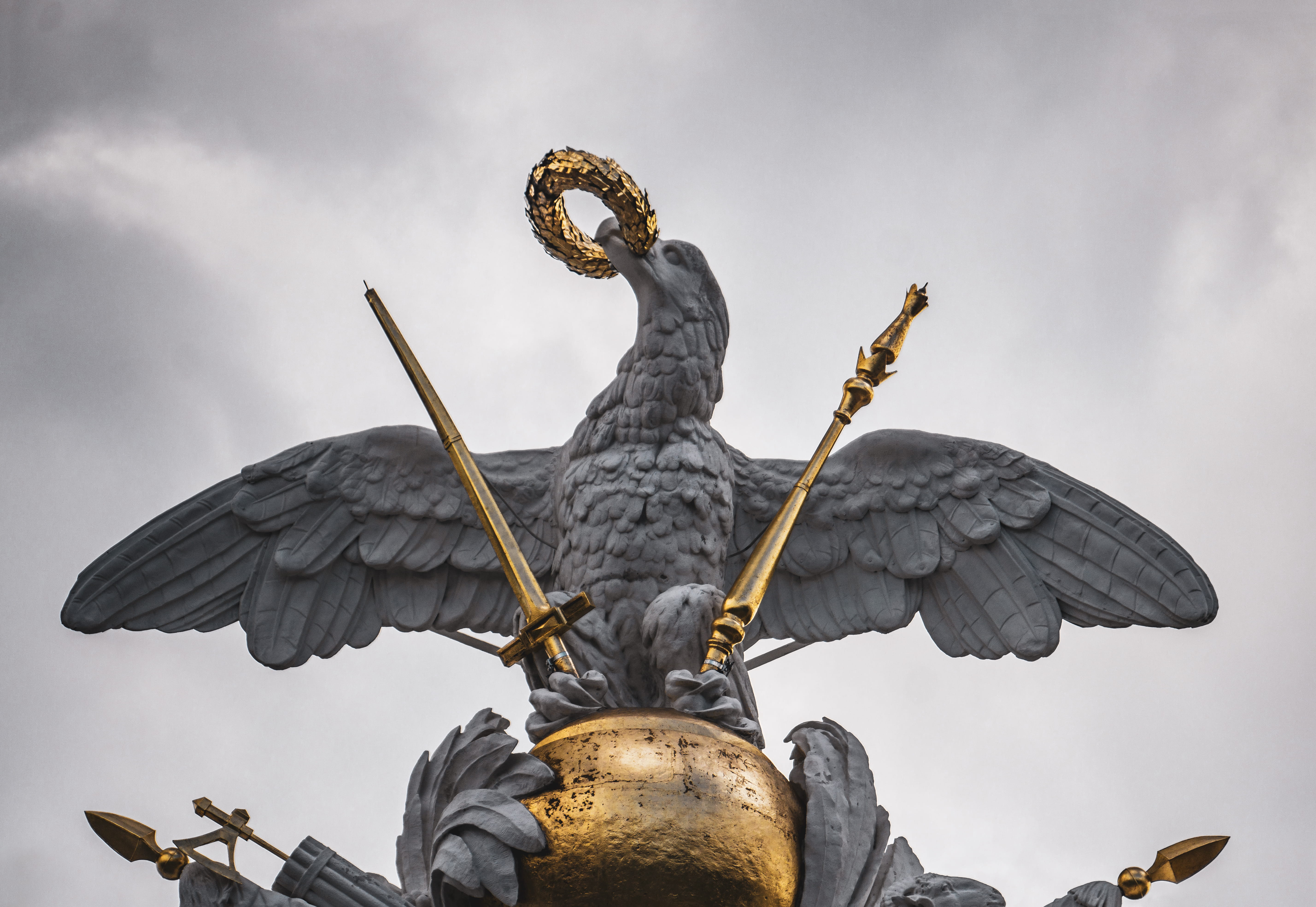 outdoors, eagle, gloriette, gold colored, craft, nature, austria, representation, art and craft, 5K, low angle view, angel, no people, statue, schönbrunn gloriette, HD Wallpaper