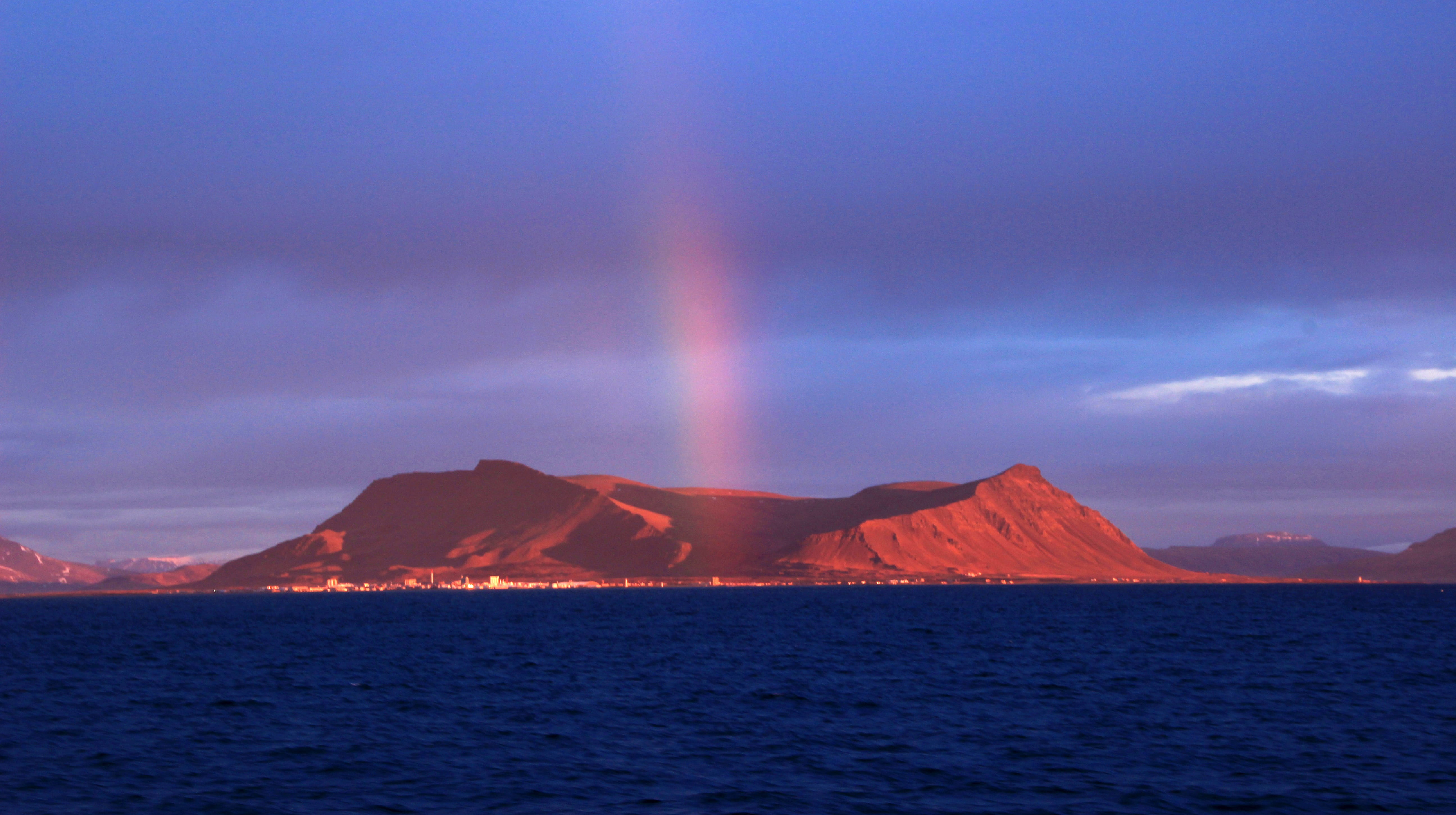 beauty in nature, scenics - nature, mountain, water, Rainbow, environment, Iceland, greeting, tranquil scene, Evening, purple, white, no people, body, photo, HD Wallpaper