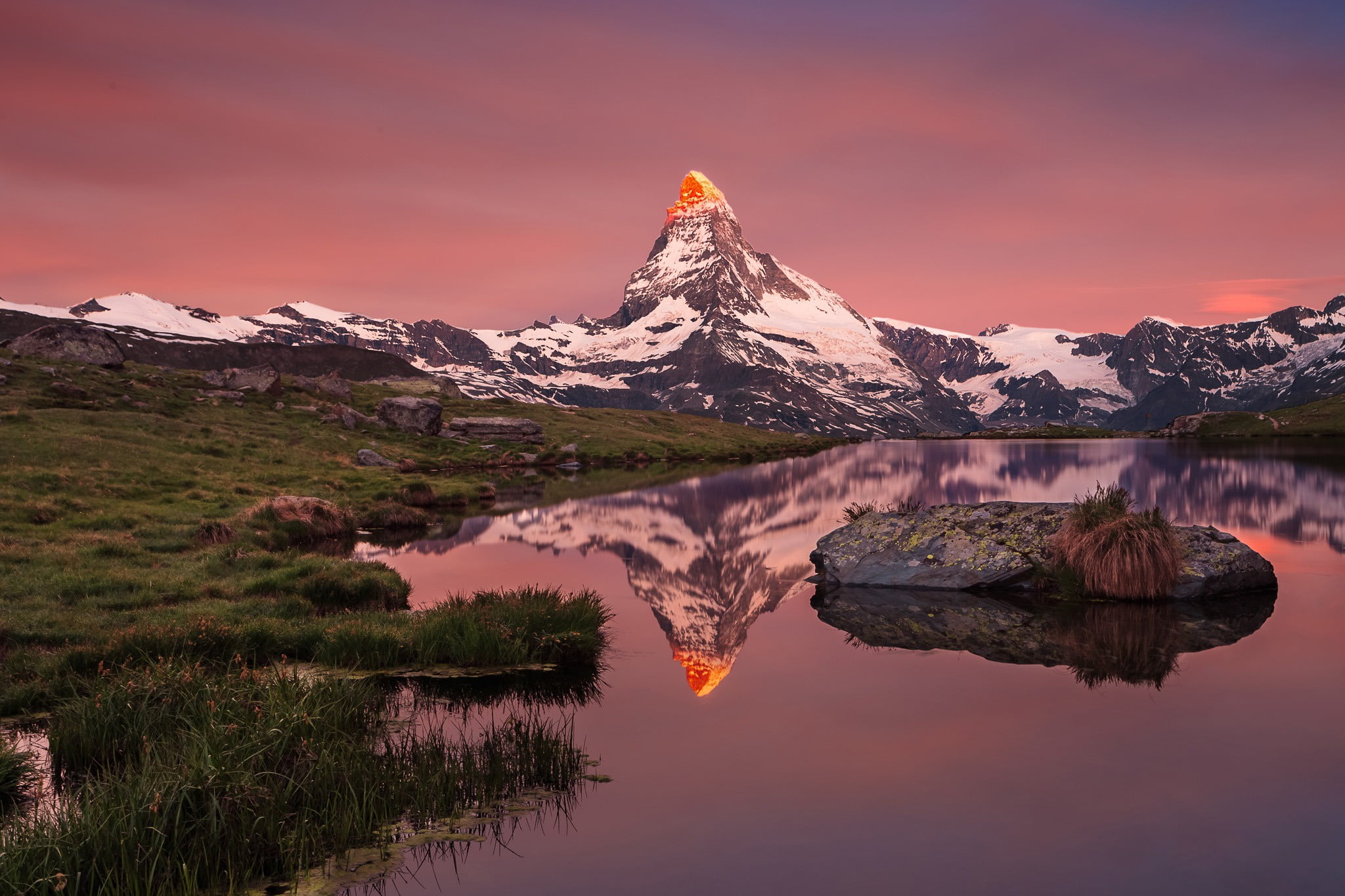 mountain range, scenics - nature, landscape, beauty in nature, outdoors, snow, winter, tranquility, mountain peak, travel destinations, Matterhorn, body, HD Wallpaper