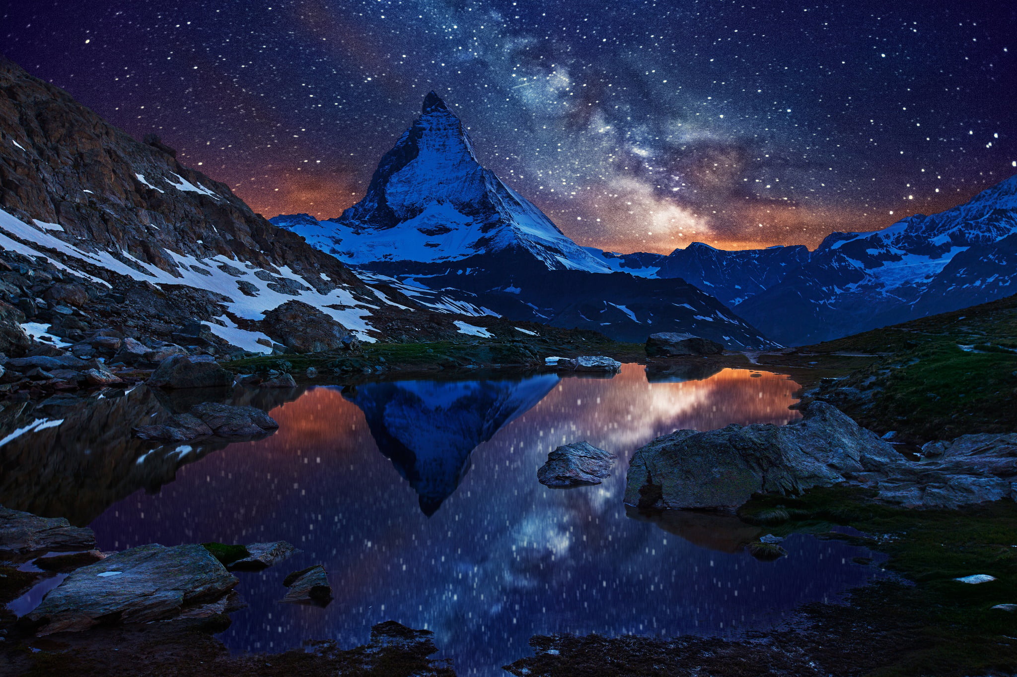 panoramic, cloud - Sky, mountain Range, environment, mountains, light - Natural Phenomenon, hiking, rock - Object, Matterhorn, backgrounds, constellation, HD Wallpaper