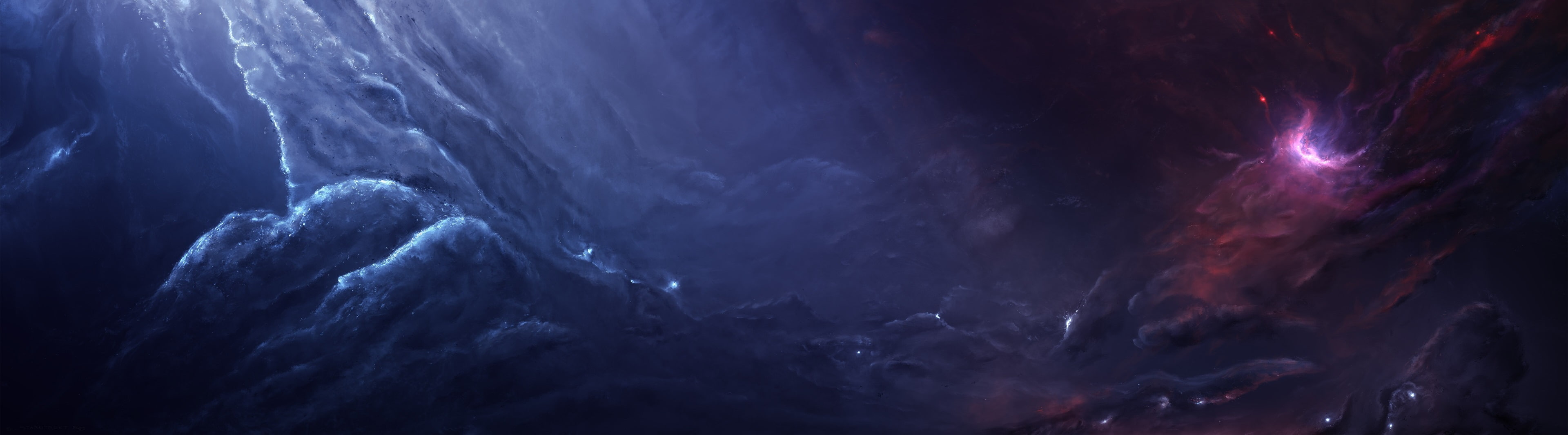 panoramic, blue, rock - object, no people, motion, outdoors, smoke - physical structure, geology, beauty in nature, luminosity, scenics - nature, illuminated, HD Wallpaper