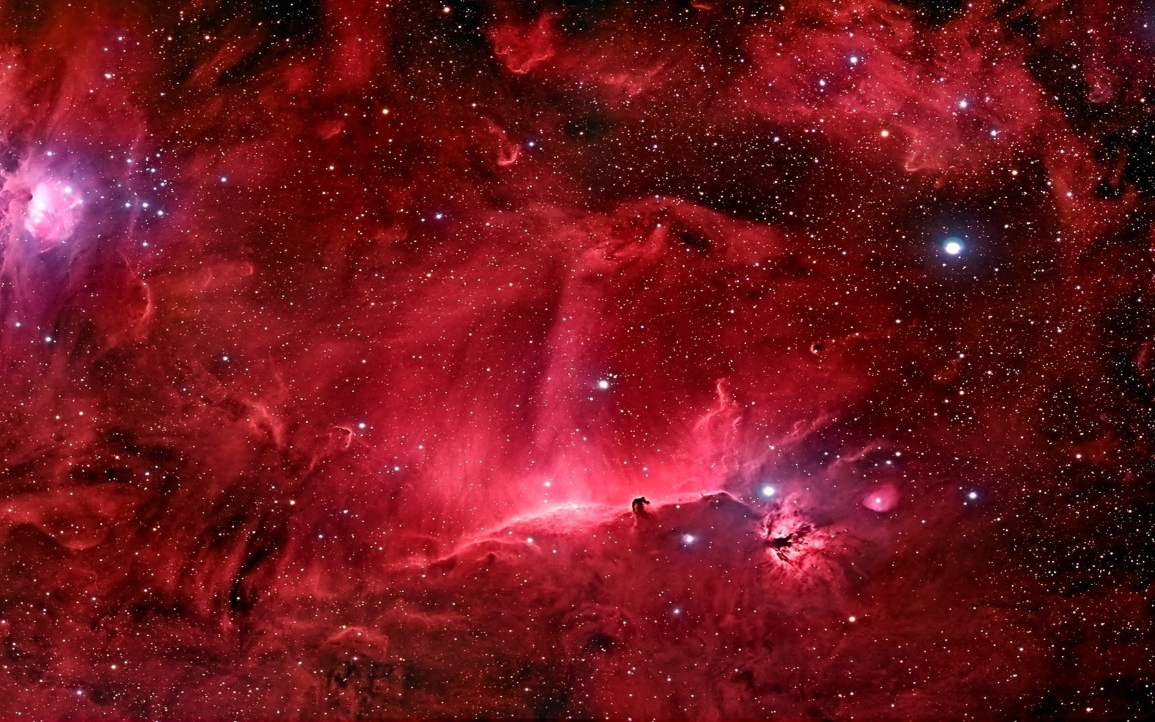 sky, 720P, infinity, illuminated, night, nature, glowing, globular star cluster, dust, red, galaxy, constellation, Horsehead Nebula, beauty in nature, HD Wallpaper