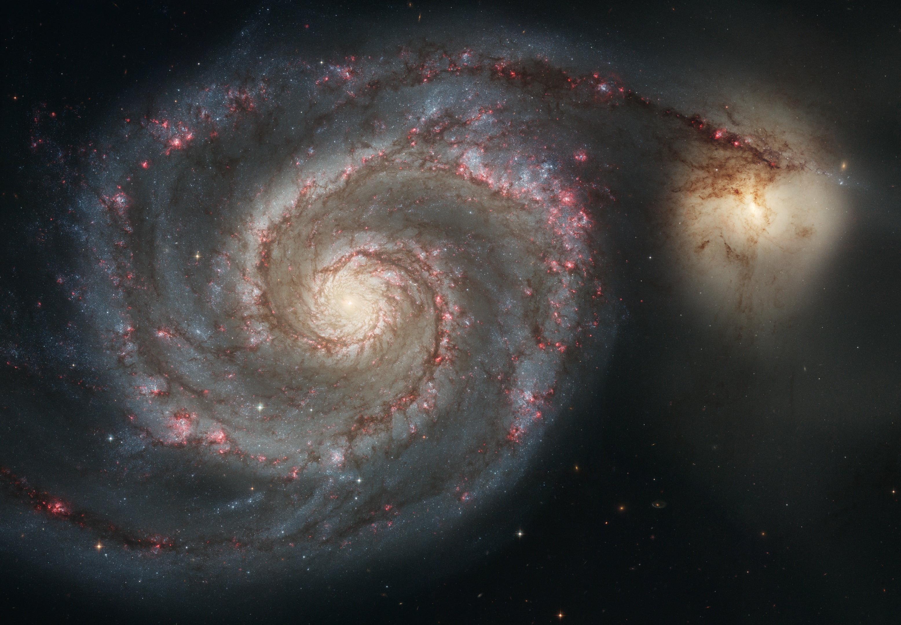 Whirlpool Galaxy, Messier 51, Spiral galaxy, 2K, Hubble, HD Wallpaper
