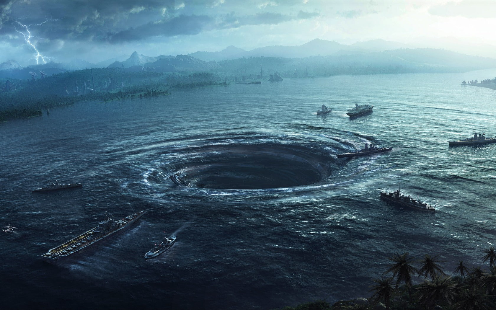 whirlpools, 720P, sea, artwork, HD Wallpaper