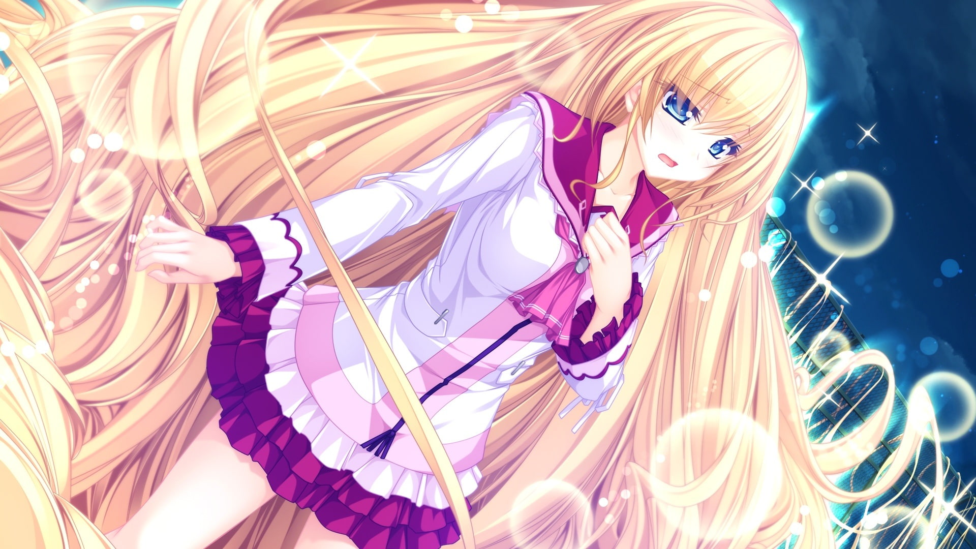 seifuku, tenmaso, blonde, ouji, long, eyes, blue, tsukioka, 1080P, whirlpool, ohime sama, nayameru, hair, game, usotsuki, izumi, HD Wallpaper