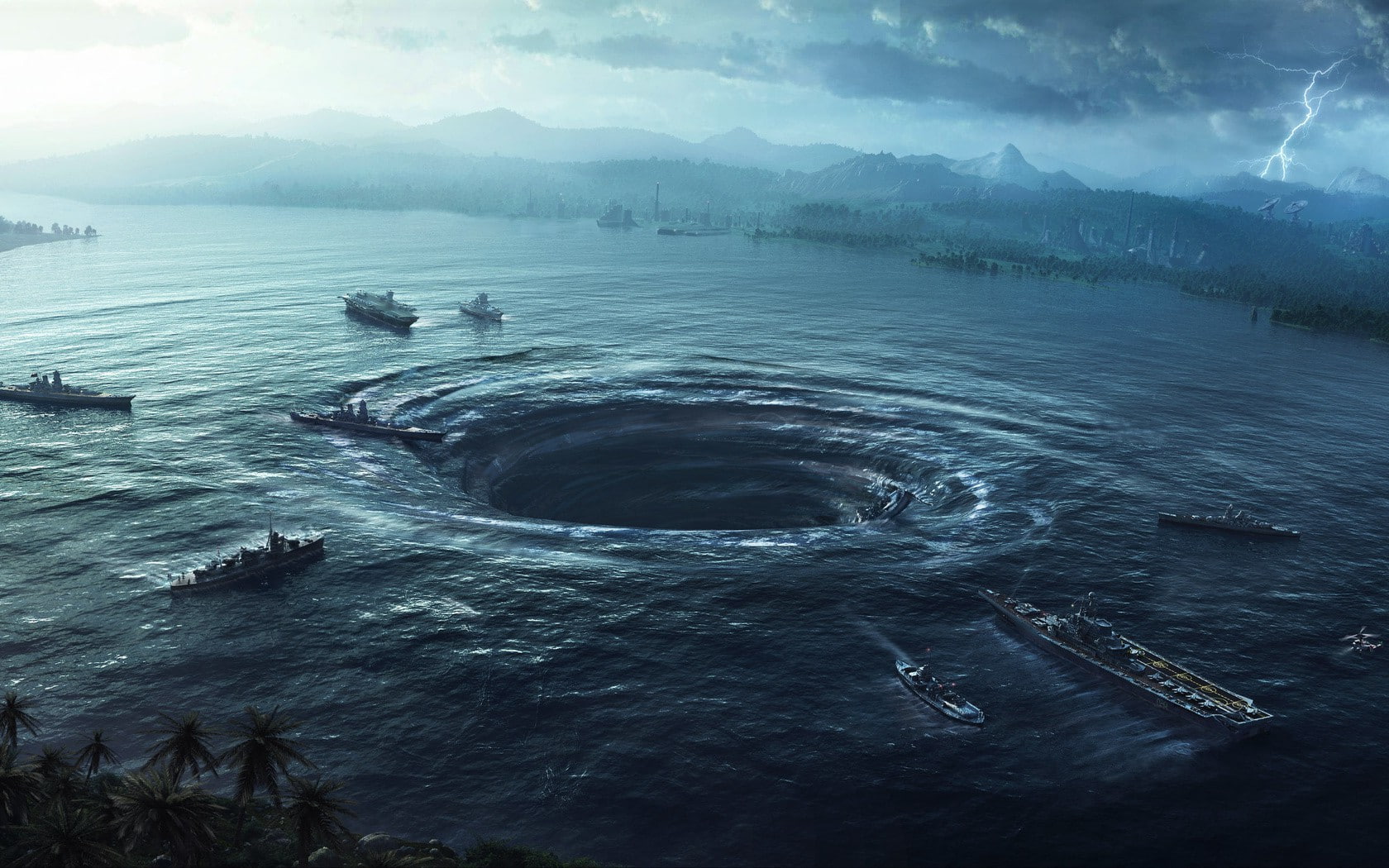 720P, sea, Whirlpools, artwork, HD Wallpaper