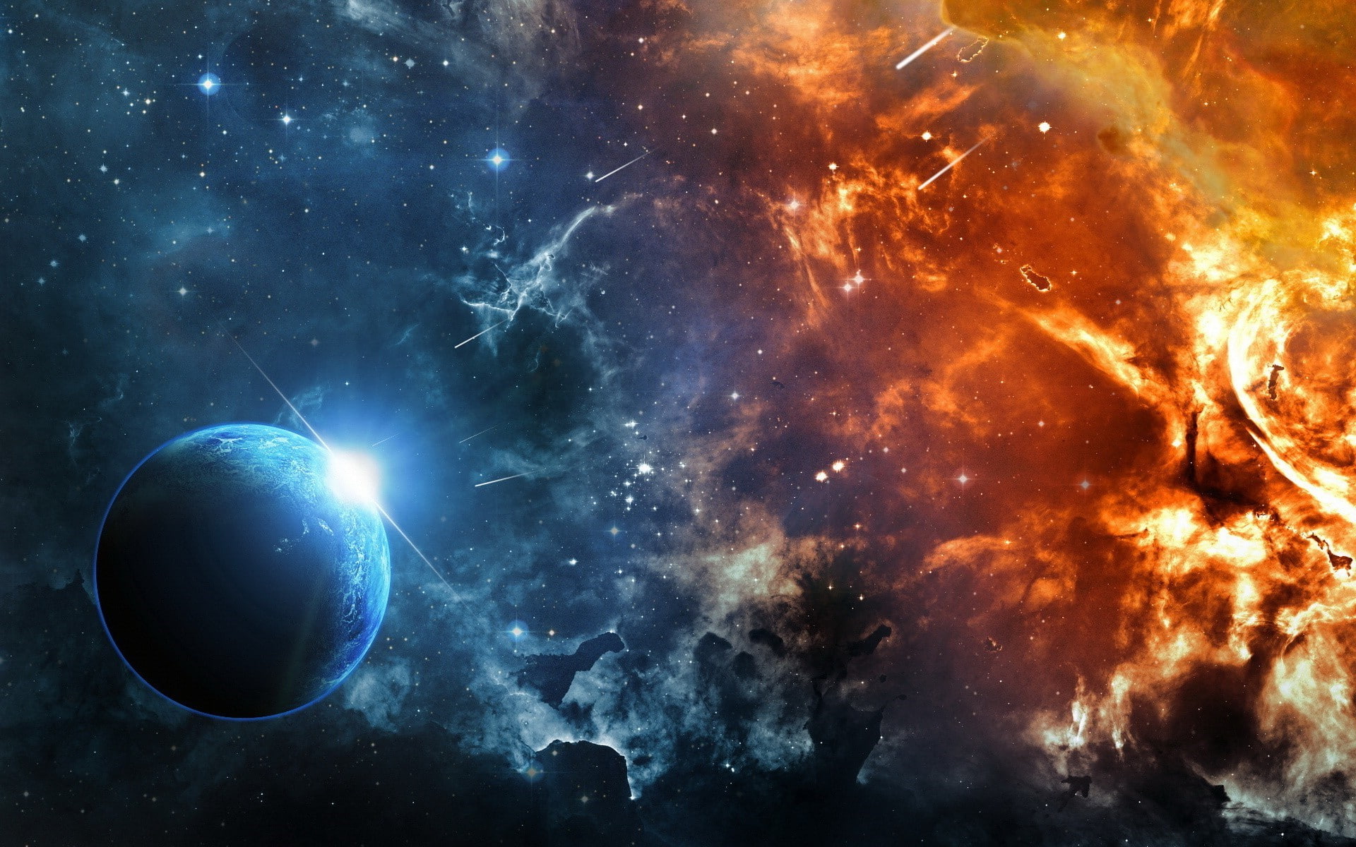 nature, moon, black color, galaxy, smoke - physical structure, planet - space, outdoors, burning, abstract backgrounds, space fire ice planet supernova, HD Wallpaper