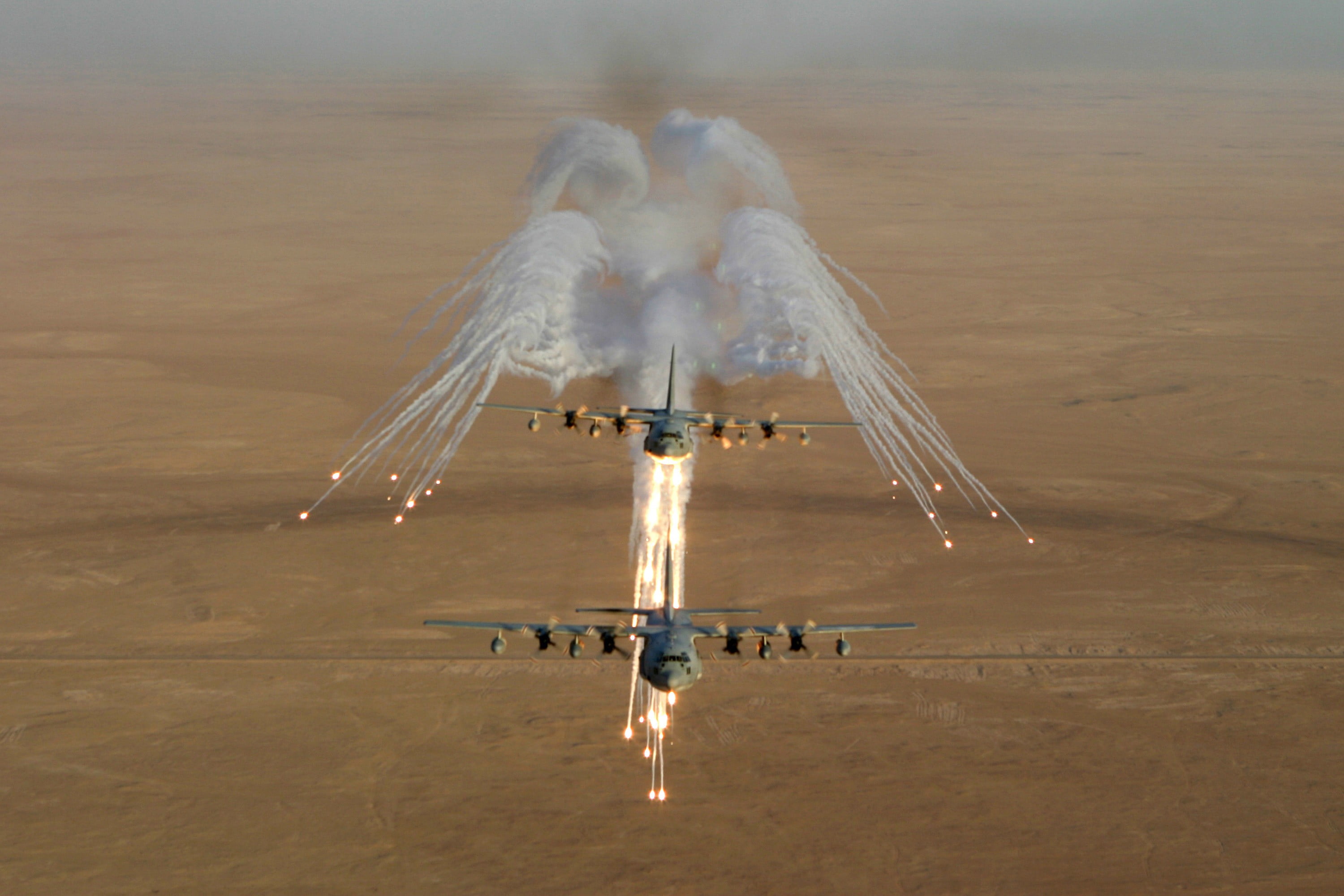 flying, airshow, air vehicle, aerial view, outdoors, transportation, flares, motion, military, airplane, sky, on the move, day, nature, high angle view, HD Wallpaper