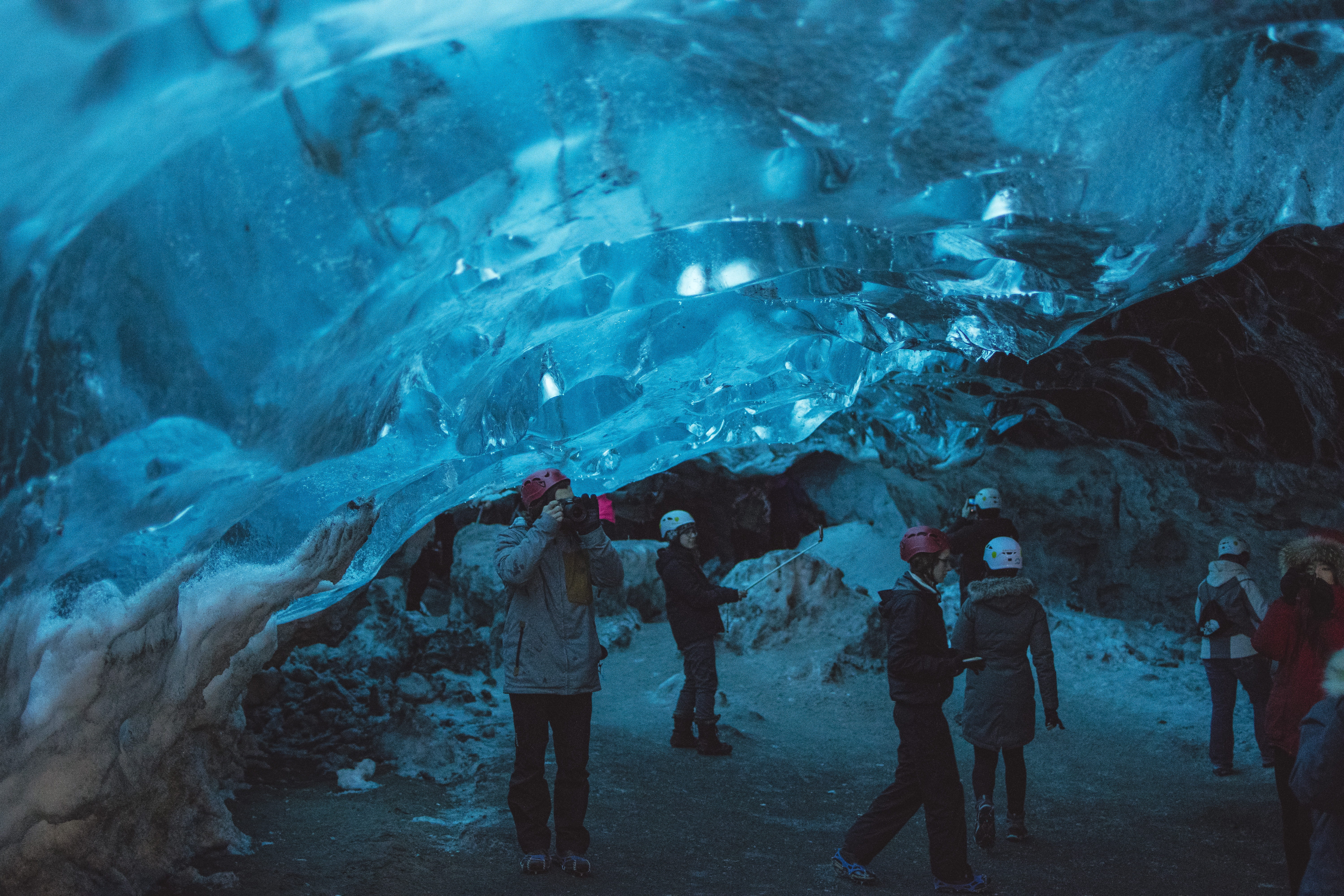 lifestyles, beauty in nature, girl, cold, photo, women, vatnajokull, helmet, winter, ice cave, 5K, real people, leisure activity, water, glacial, iceland, HD Wallpaper