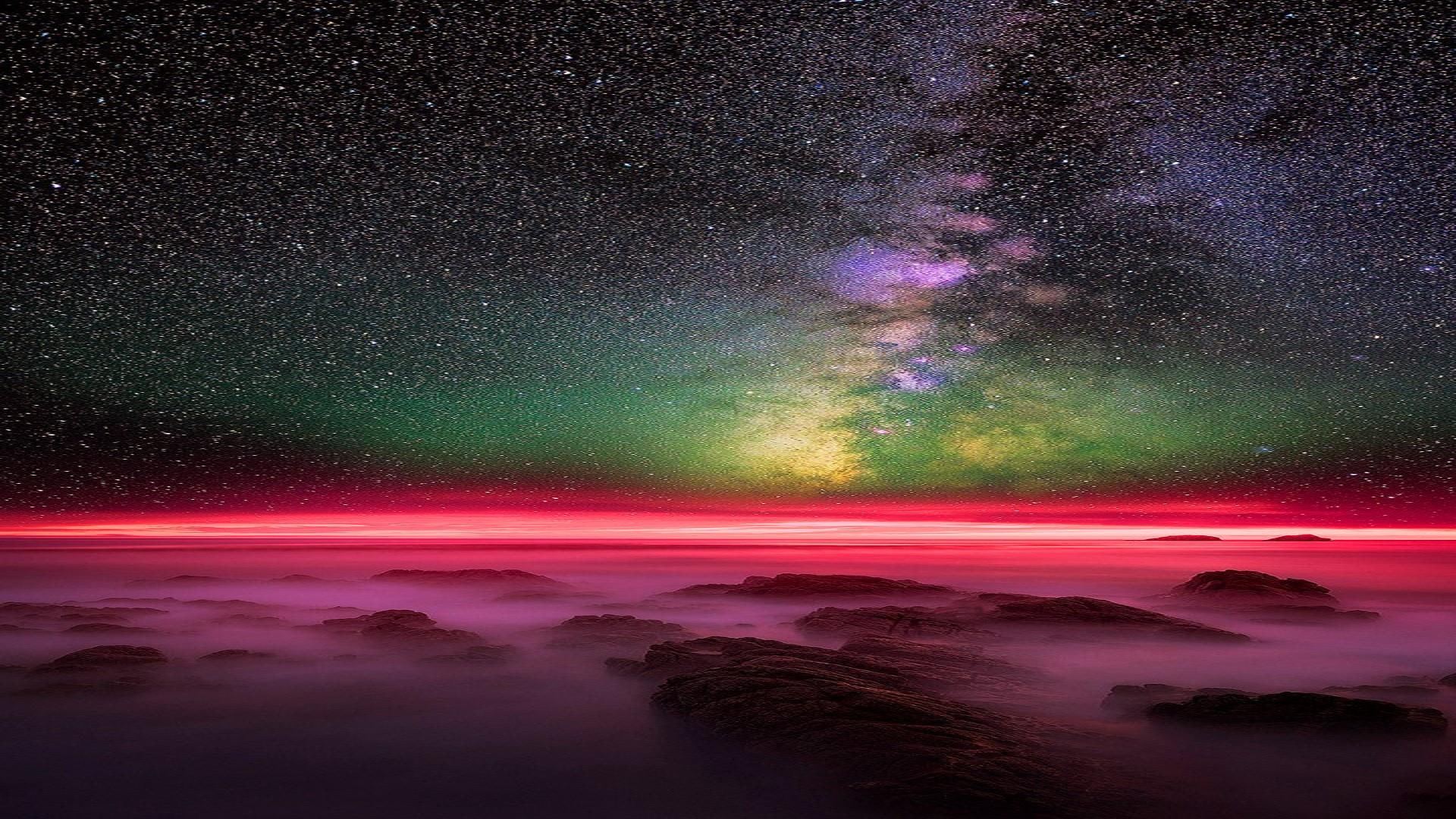 water, phenomenon, nature, milky way, space, night, sky, horizon, universe, cosmos, landscape, 1080P, aurora, HD Wallpaper