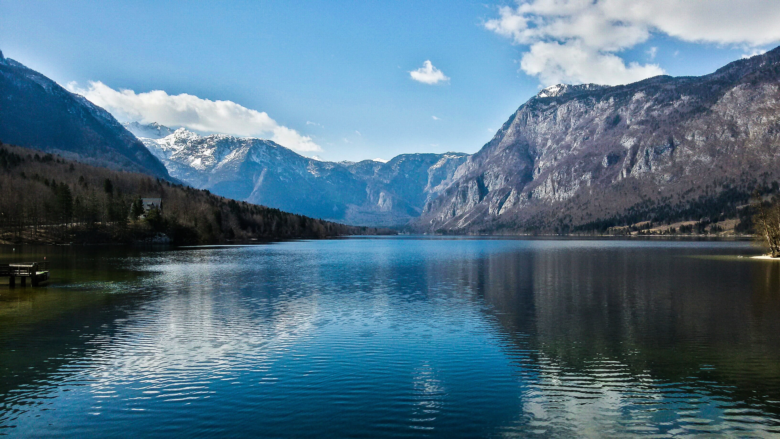 canada, tranquility, snow, slovenia, mountain Range, pine woodland, cold temperature, sun, reflection, mountain, day, formation, water, landscape, Lake, HD Wallpaper
