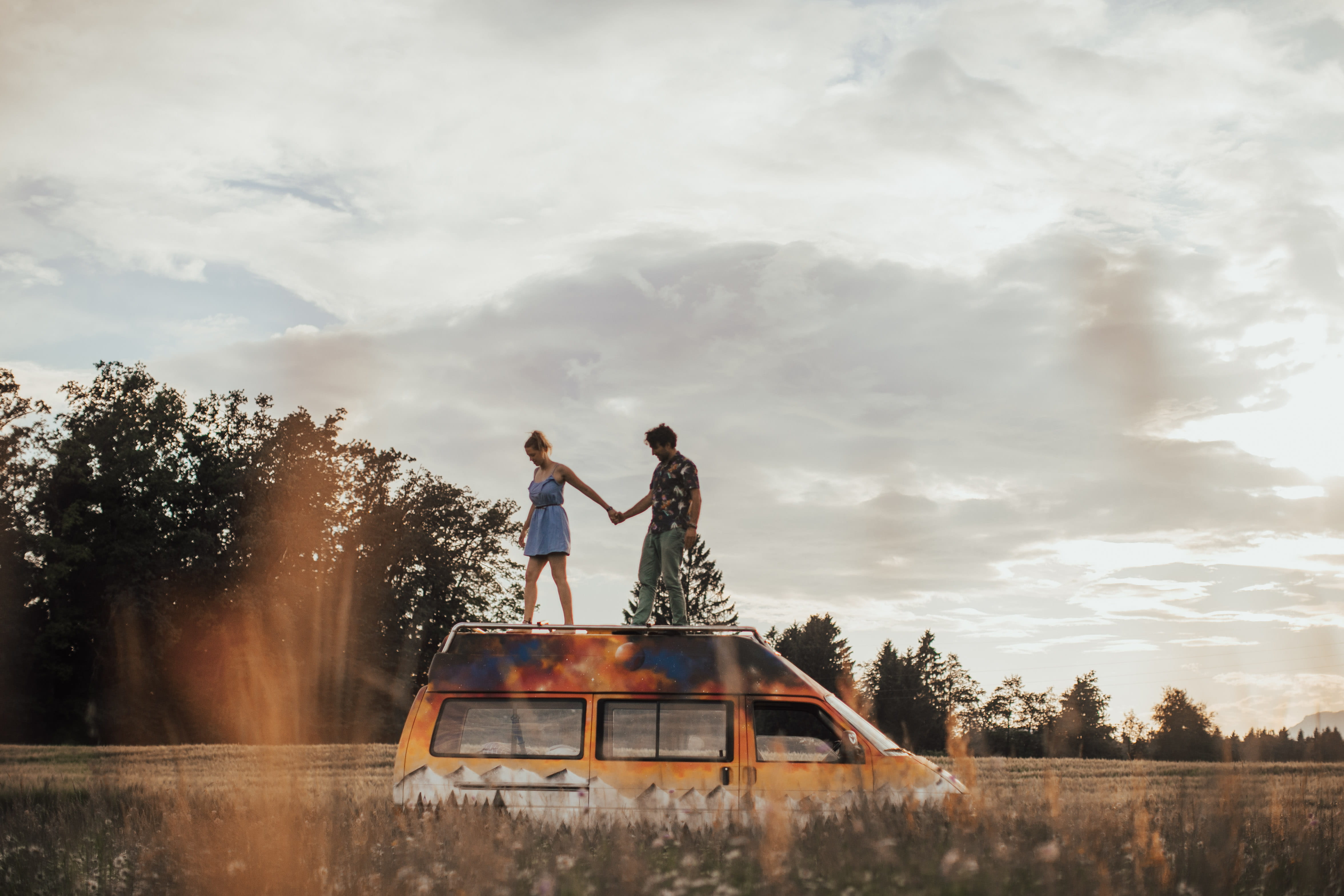 hand, transportation, bohinj, sky, slovenia, leisure activity, standing, couple - relationship, tree, real people, automobile, people, lifestyles, togetherness, HD Wallpaper
