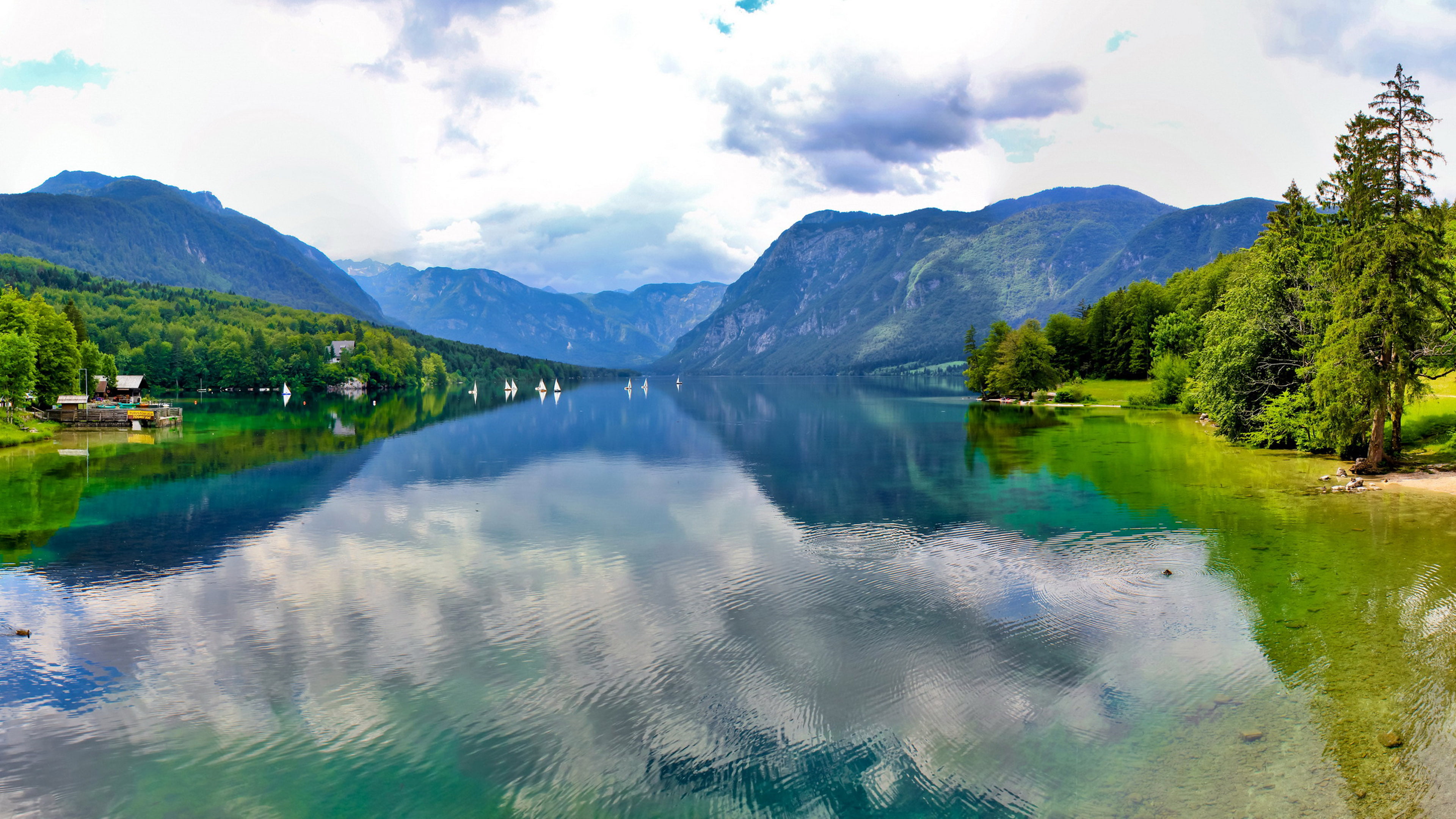 scenics - nature, travel destinations, slovenia, mountain range, nature, cloud - sky, landscape, no people, lake, mountain, tranquility, reflection lake, HD Wallpaper