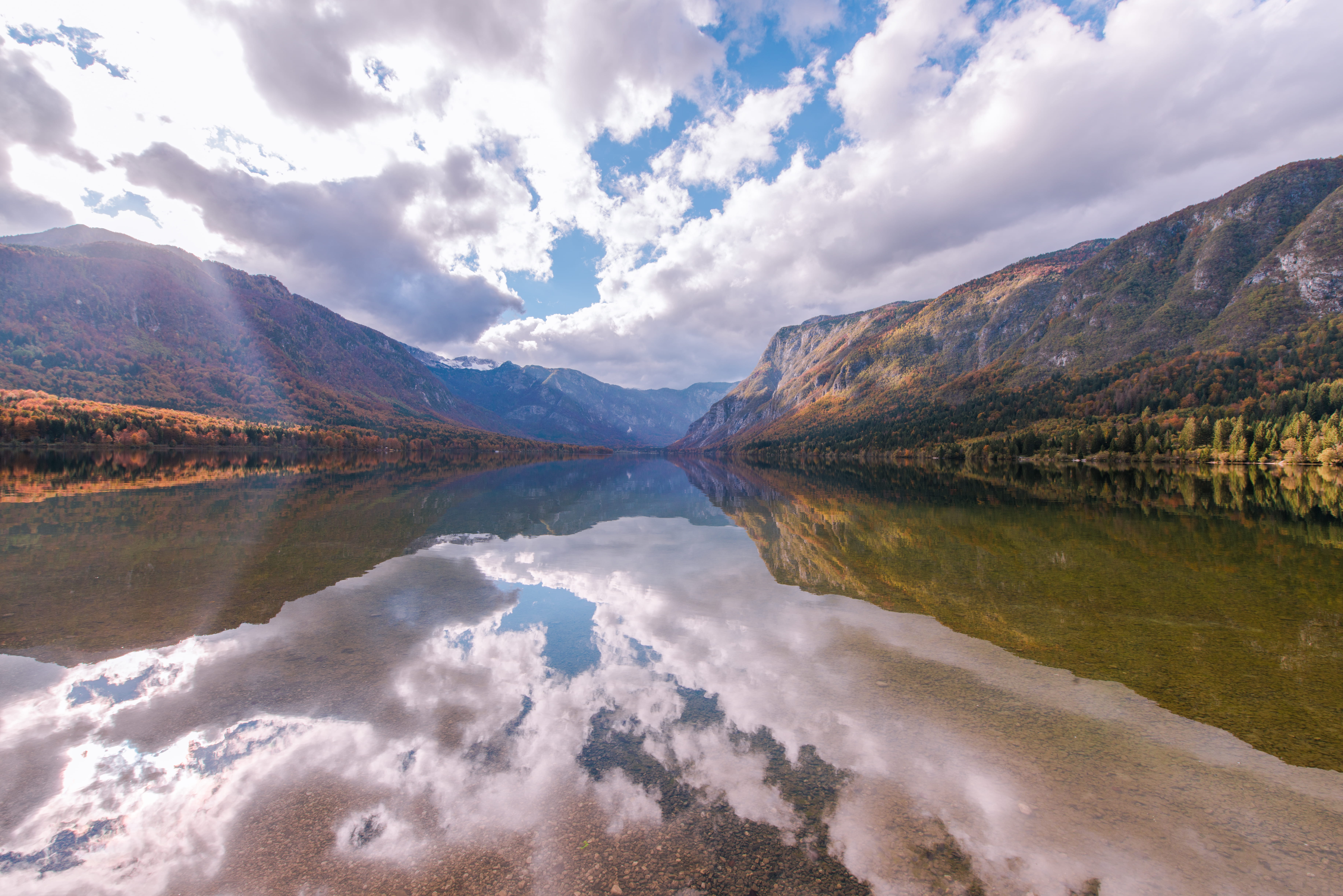 valley, mountains, tranquility, 5K, nature, white, hill, scenics - nature, cloud - sky, panoramic, lake, scenery, mirrored, stunning, tranquil scene, sky, HD Wallpaper