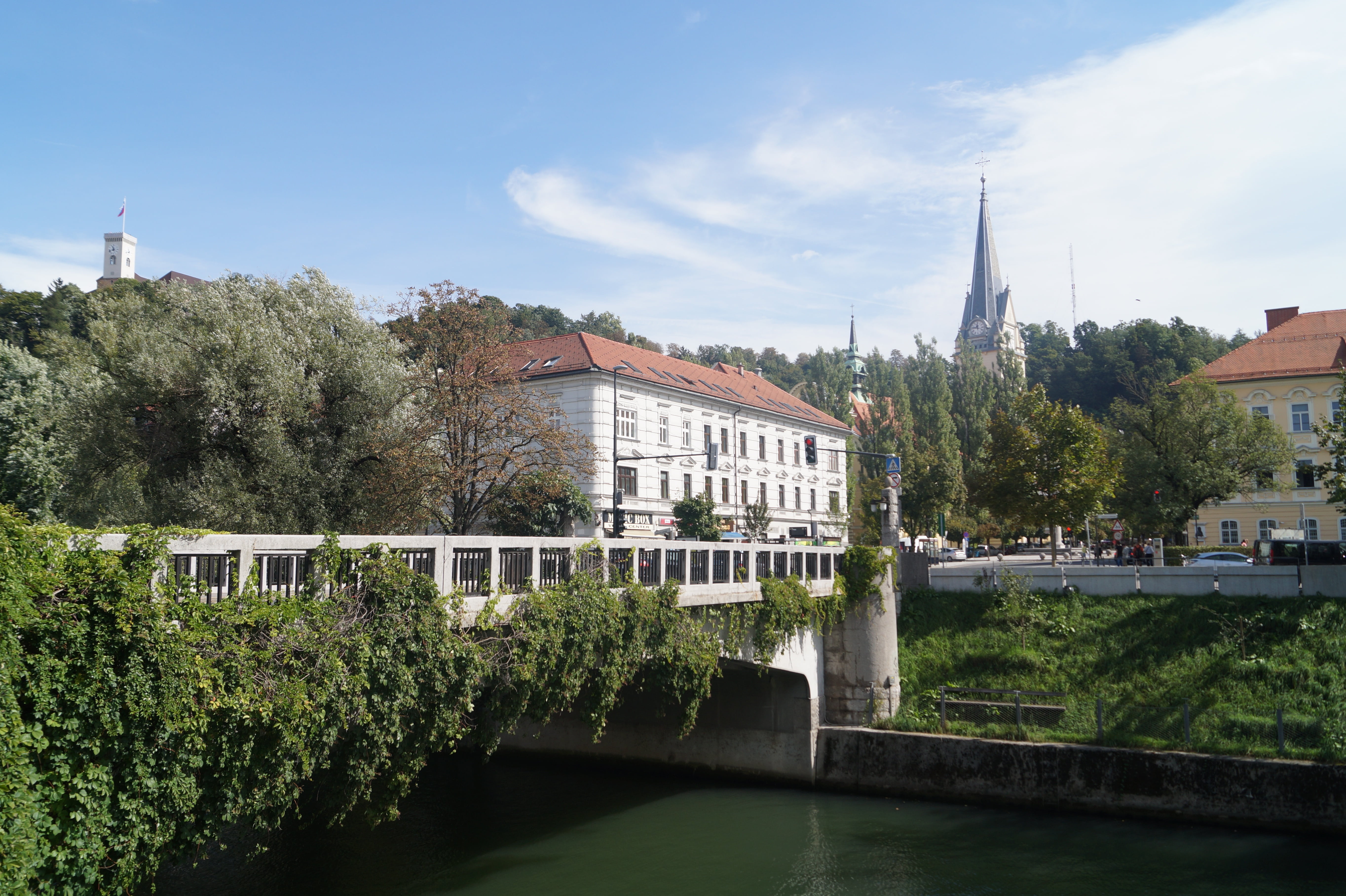 ljubljana, cloud - sky, nature, green color, outdoors, sunlight, city, growth, built structure, plant, 5K, no people, bridge, day, laibach, tree, slovenia, HD Wallpaper