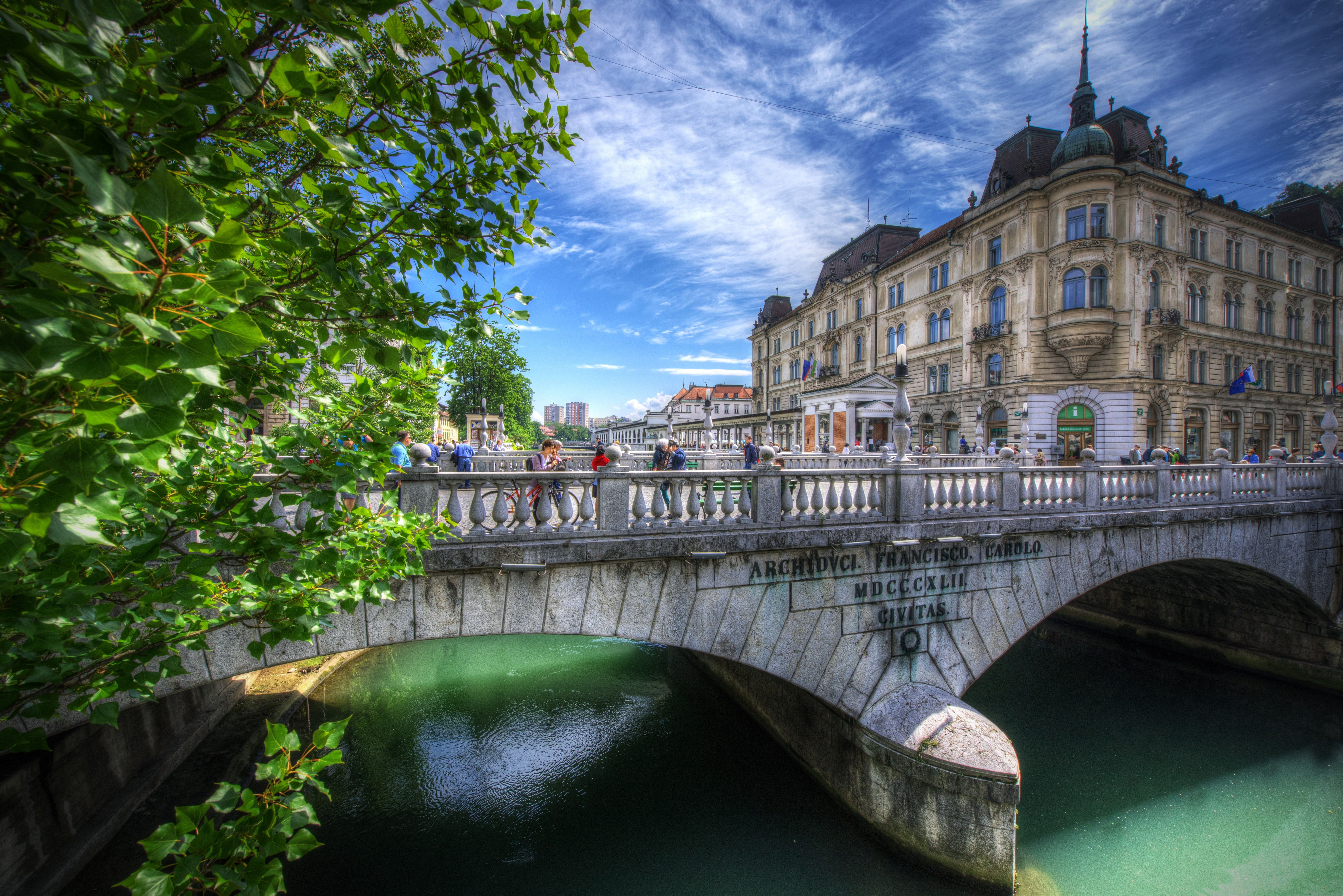 bridge, Ljubljanica River, Triple Bridge, building, the Ljubljanica river, river, Ljubljana, Slovenia, 5K, HD Wallpaper