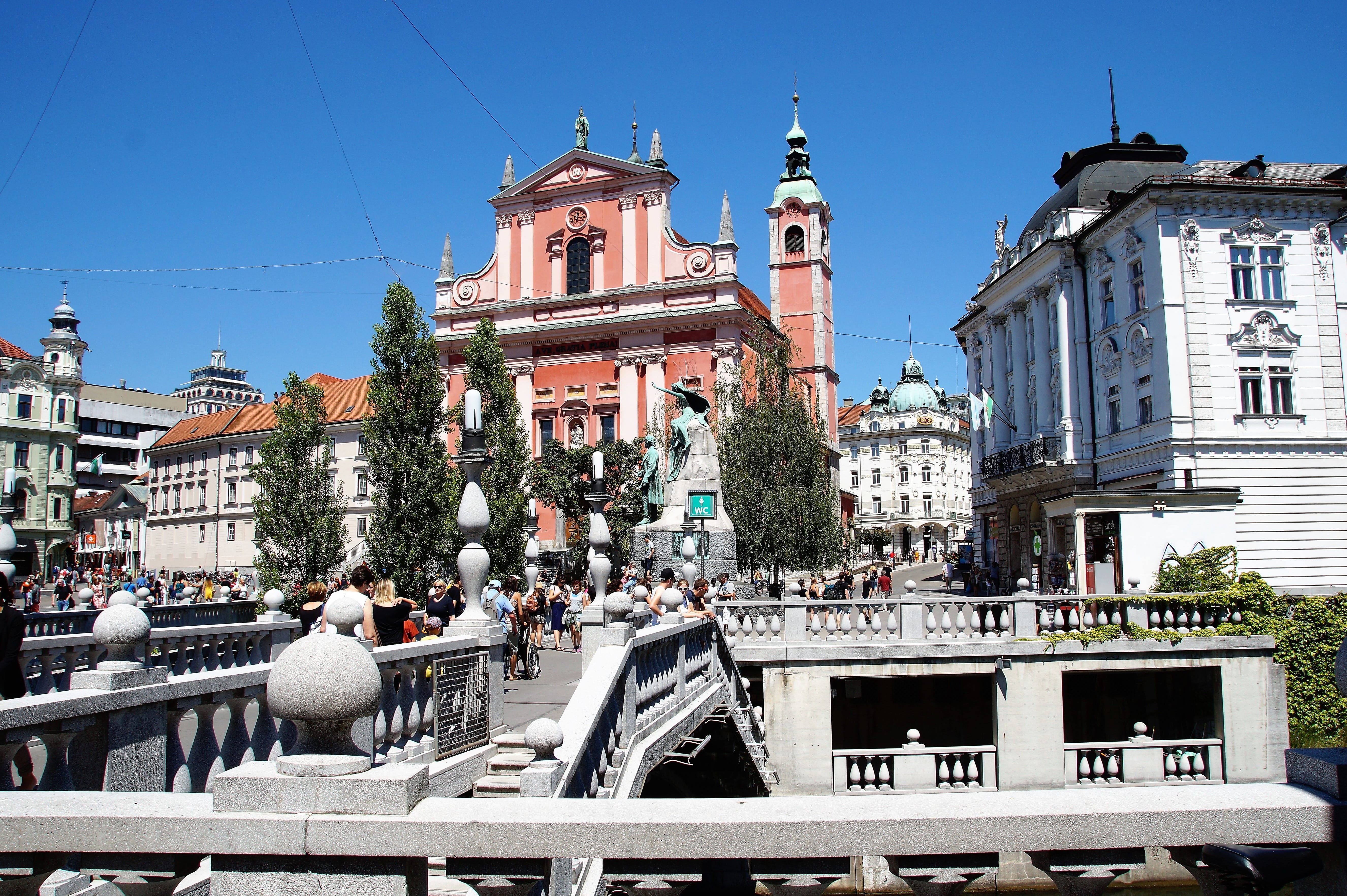 transportation, architecture, religion, ljubljana, travel destinations, belief, mode of transportation, building, balcony, day, old town, clear sky, 5K, HD Wallpaper