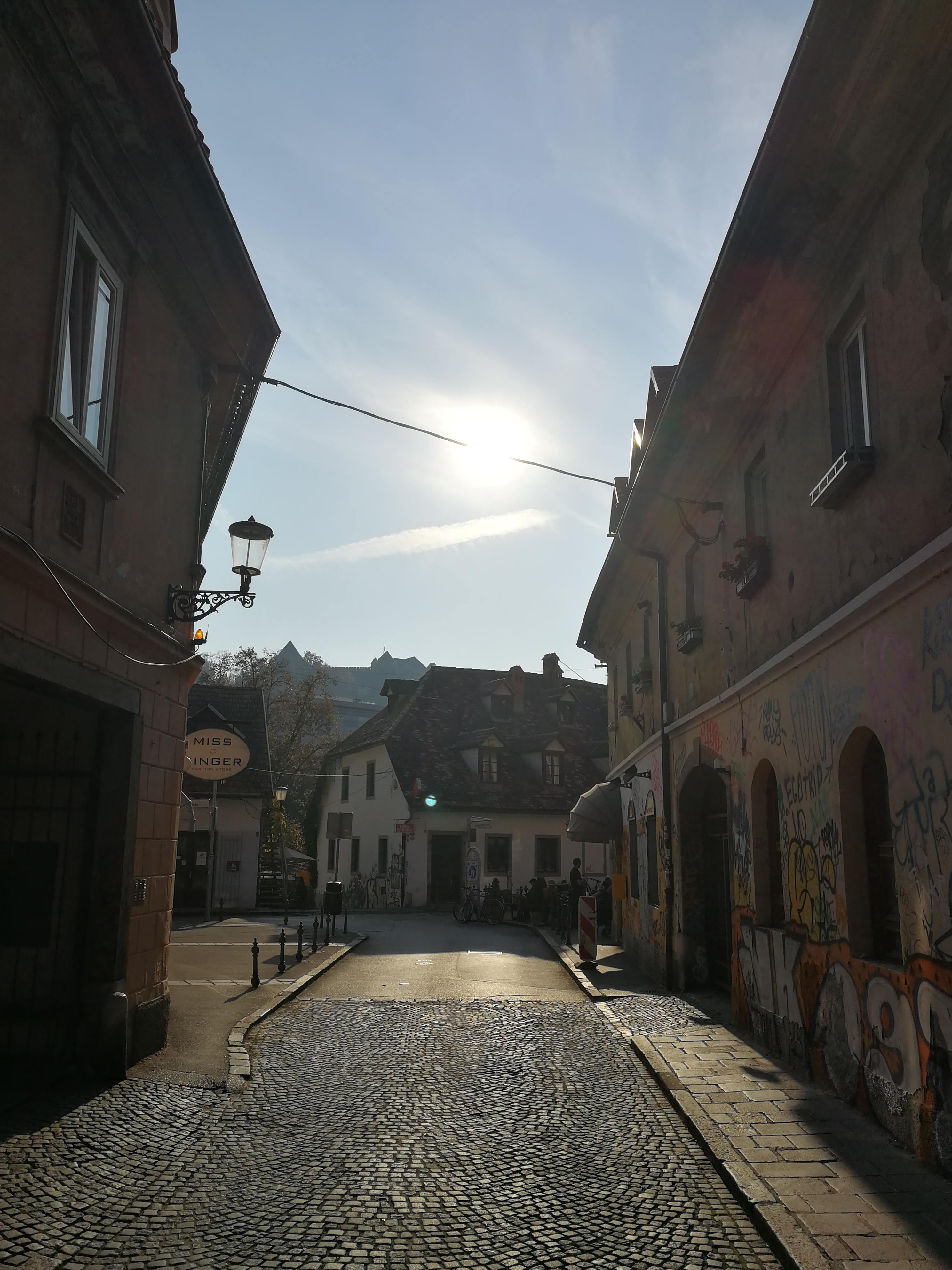 direction, built structure, building, ljubljana, cobblestone, no people, transportation, day, bright, nature, architecture, house, street, 4K, sky, city, Phone HD Wallpaper