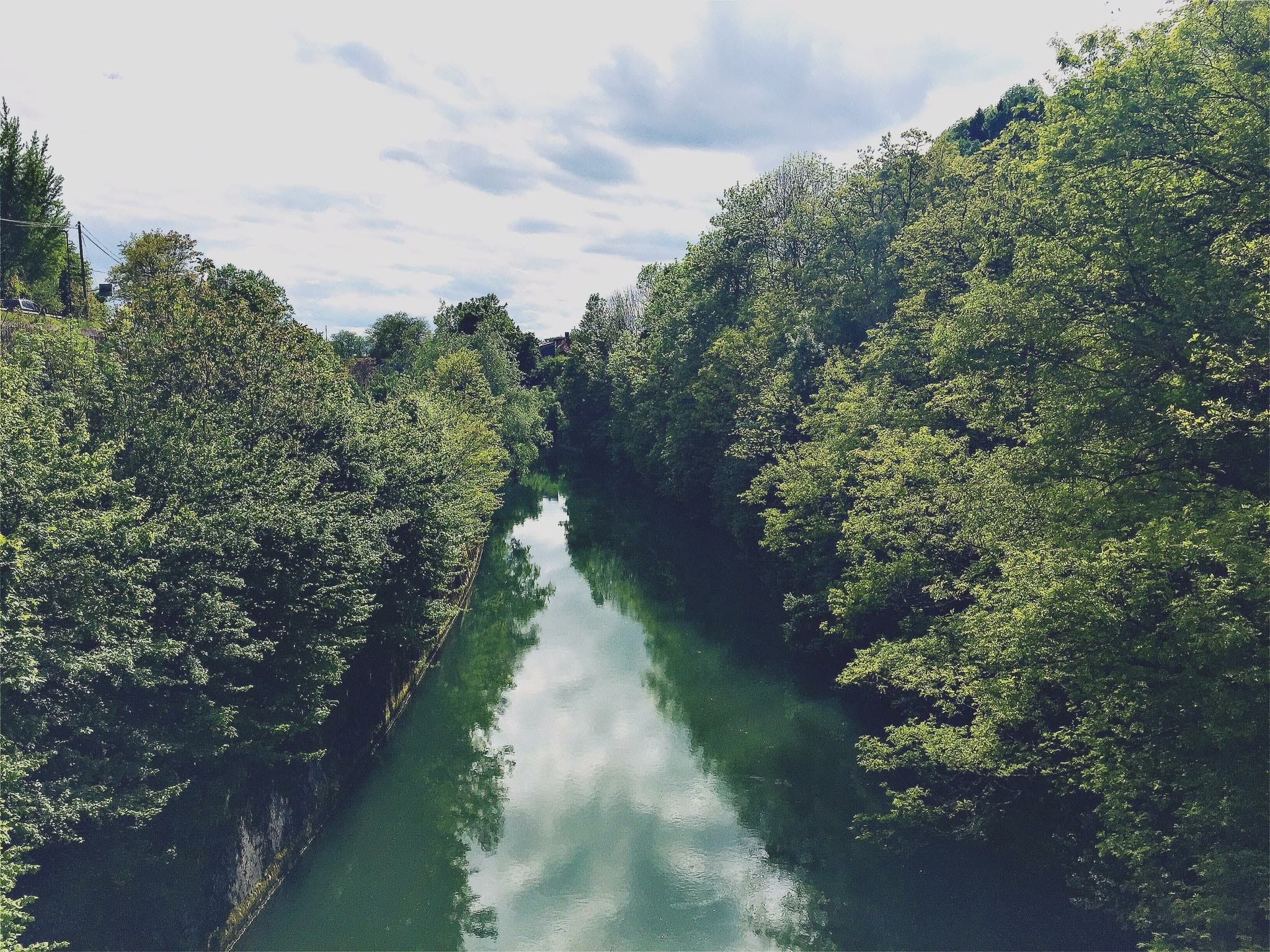 city jungle, idyllic, water, cloud - sky, ljubljanica, scenics - nature, nature, day, tranquil scene, forest, capital, 1080P, bridge view, green color, HD Wallpaper