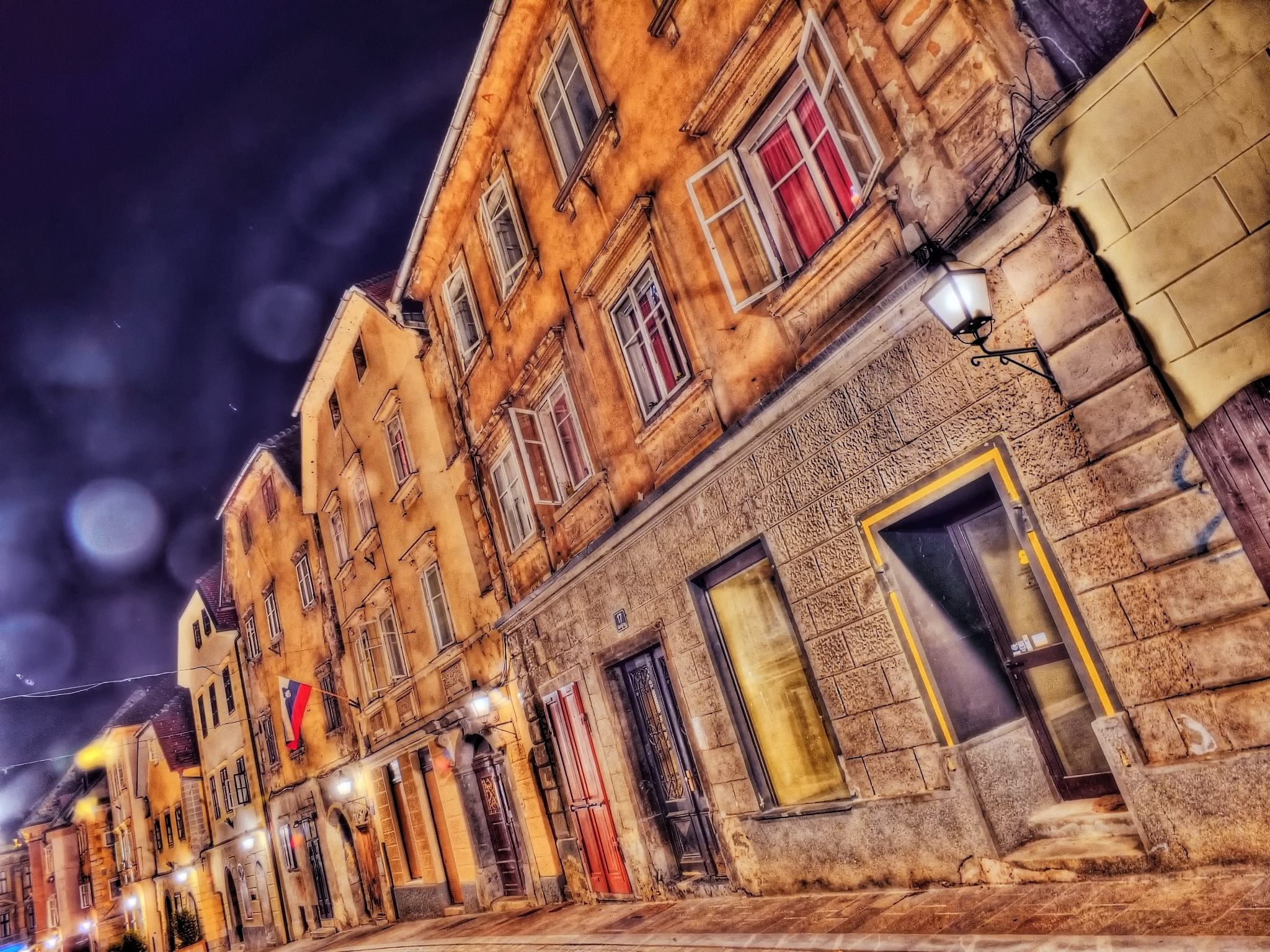 hdr, buildings, building, sky, low angle view, 1080P, nature, window, slovenia, lights, history, tilt, shops, the past, clouds, built structure, no people, HD Wallpaper
