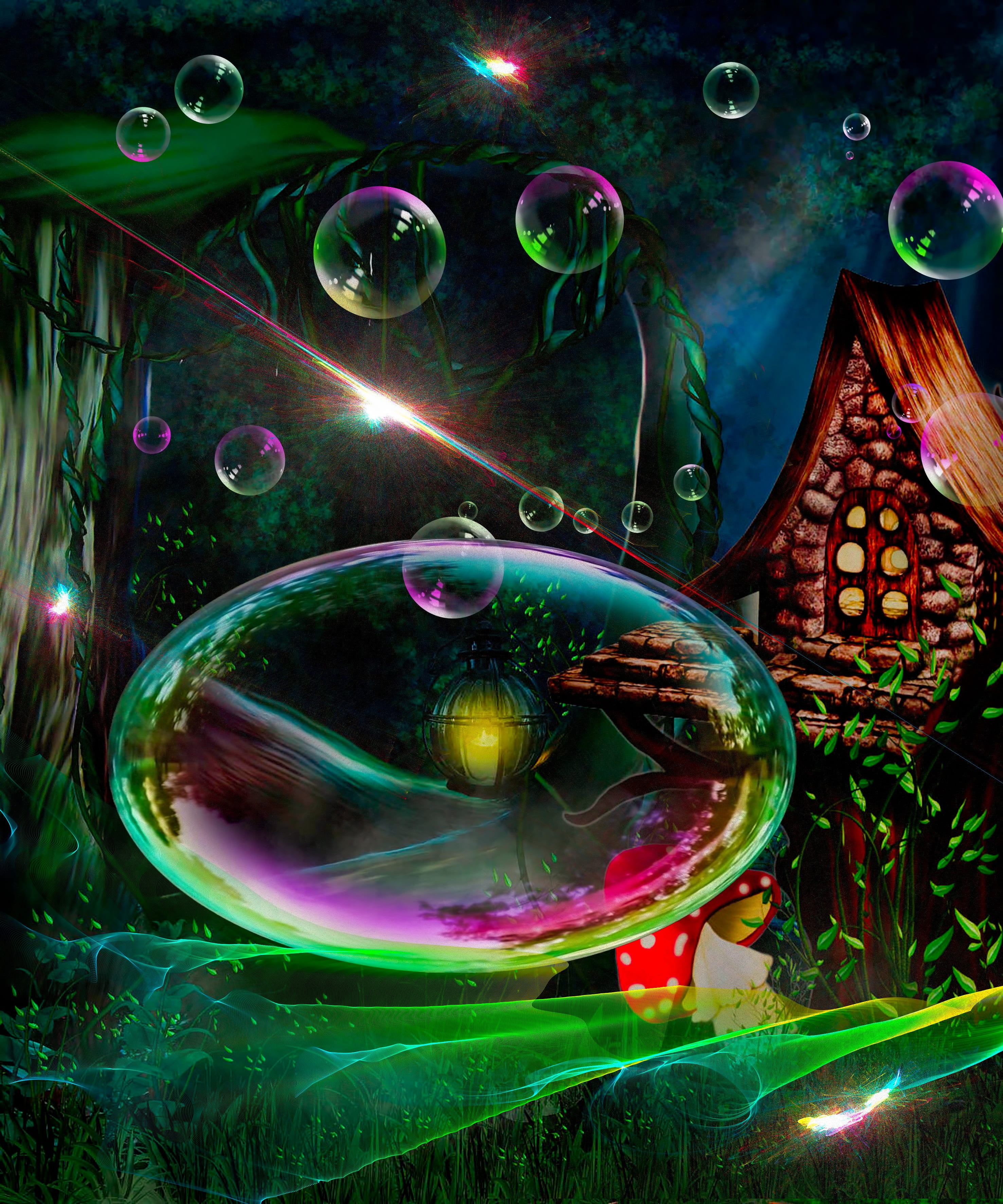 water, 2K, geometric shape, multi colored, fantasy art backdrop, close-up, mid-air, bubble wand, photography background, reflection, soap sud, no people, Phone HD Wallpaper