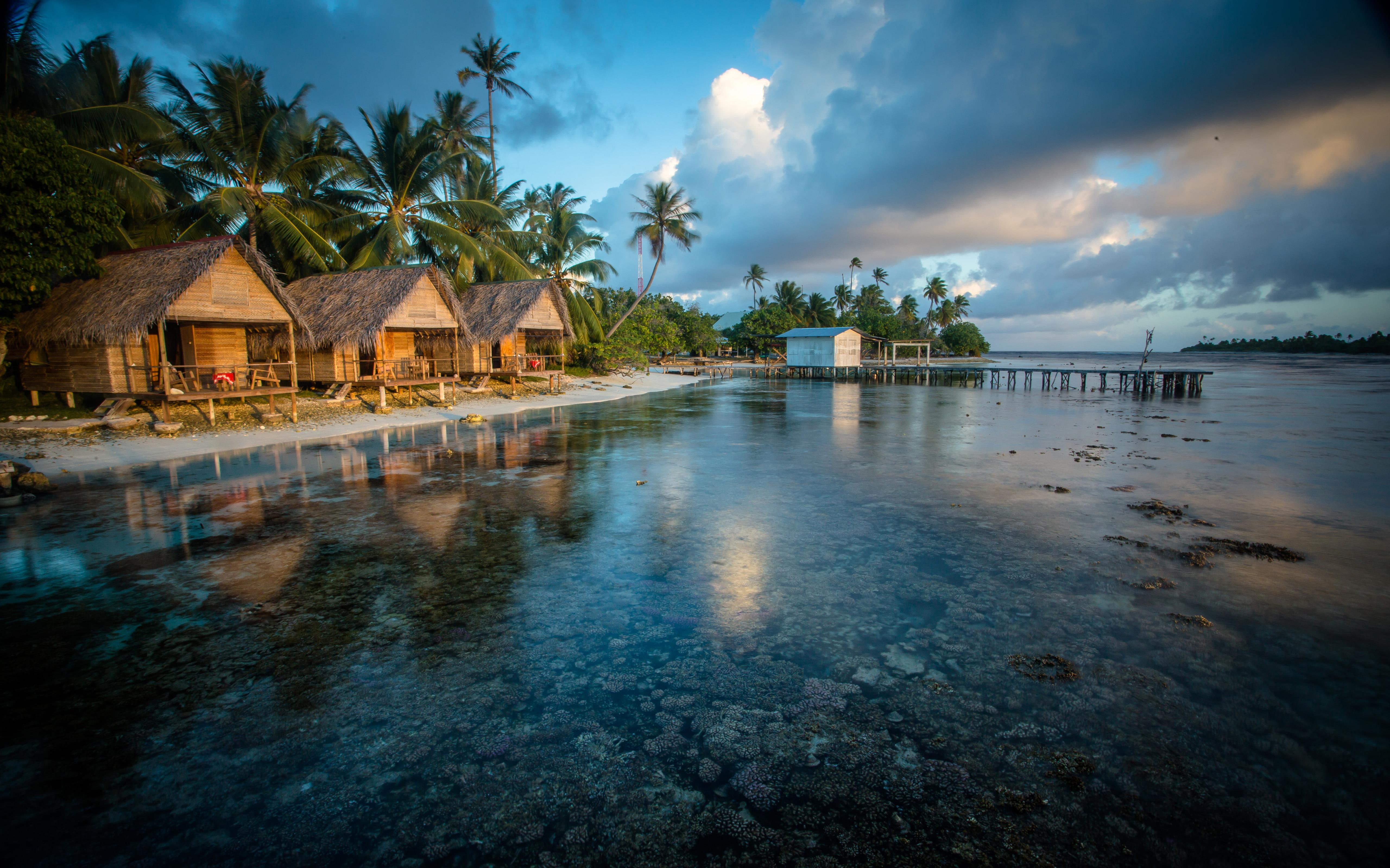 5K, reef, french, bungalows, polynesia, HD Wallpaper