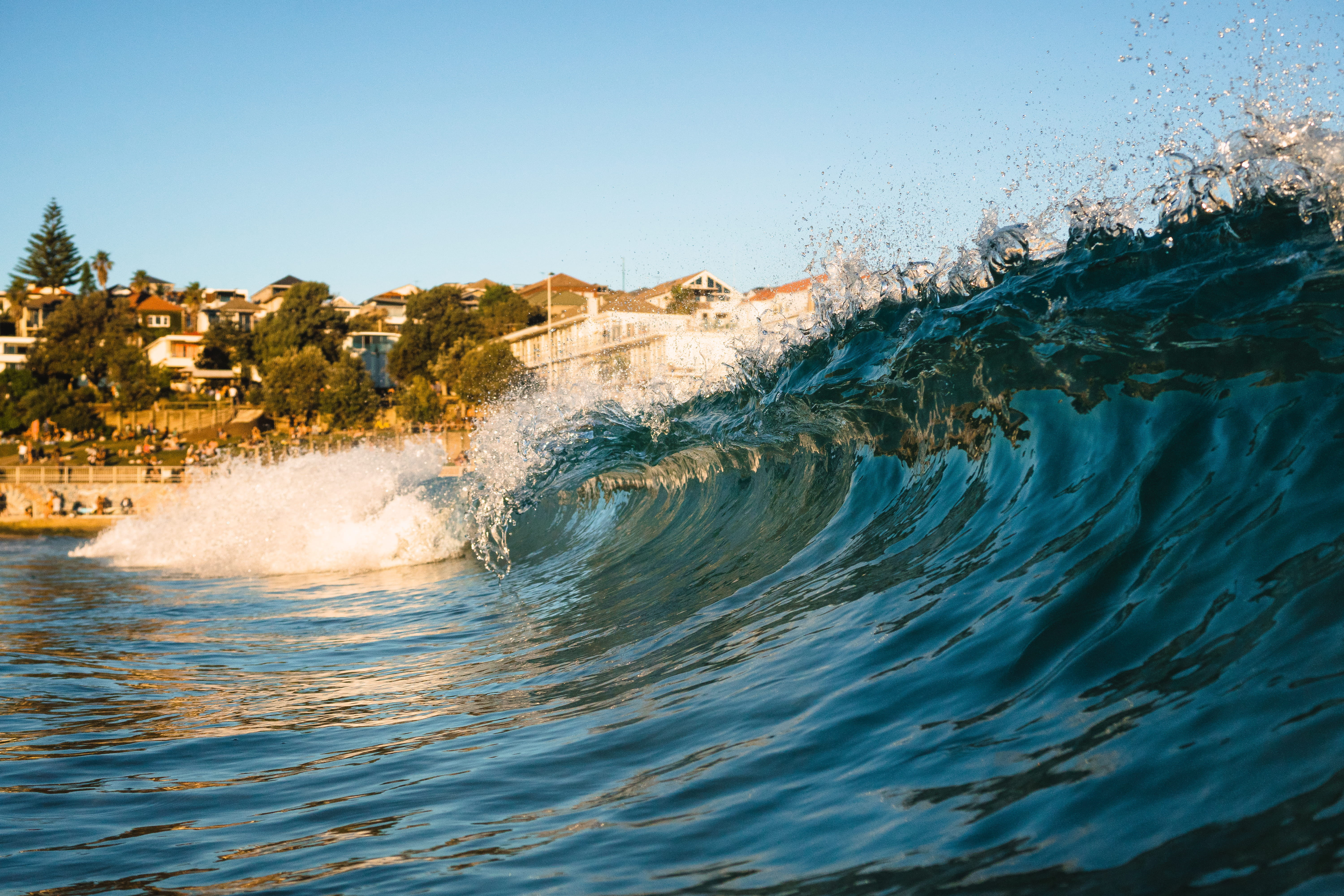 bondi, breaking, wave, beauty in nature, shorebreak, no people, frozen, clear sky, motion, sea, blue, power, scenics - nature, water, sky, ocean, HD Wallpaper