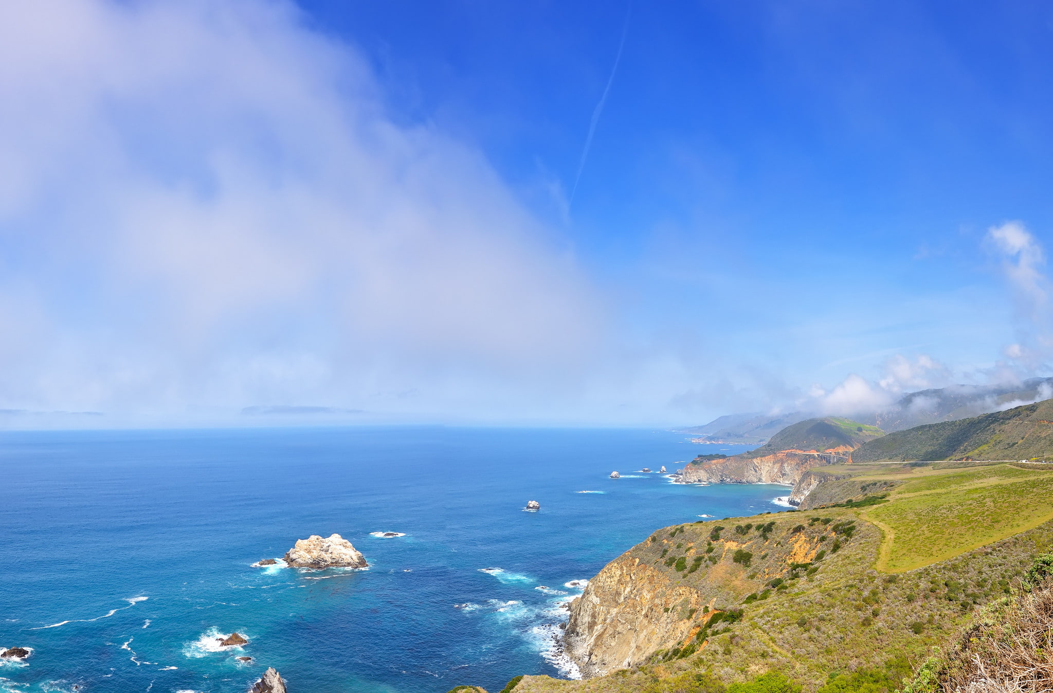 water, tranquil scene, highway, california, no people, land, beauty in nature, outdoors, cloud - sky, nature, coastline, day, scenics - nature, mountain, HD Wallpaper