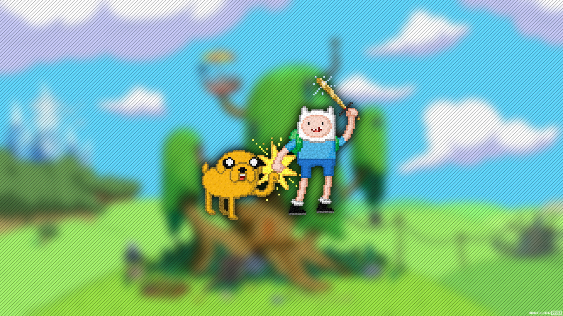 representation, technology, adventure time pixel art trixel, offspring, green color, wireless technology, digital composite, indoors, computer, standing, HD Wallpaper